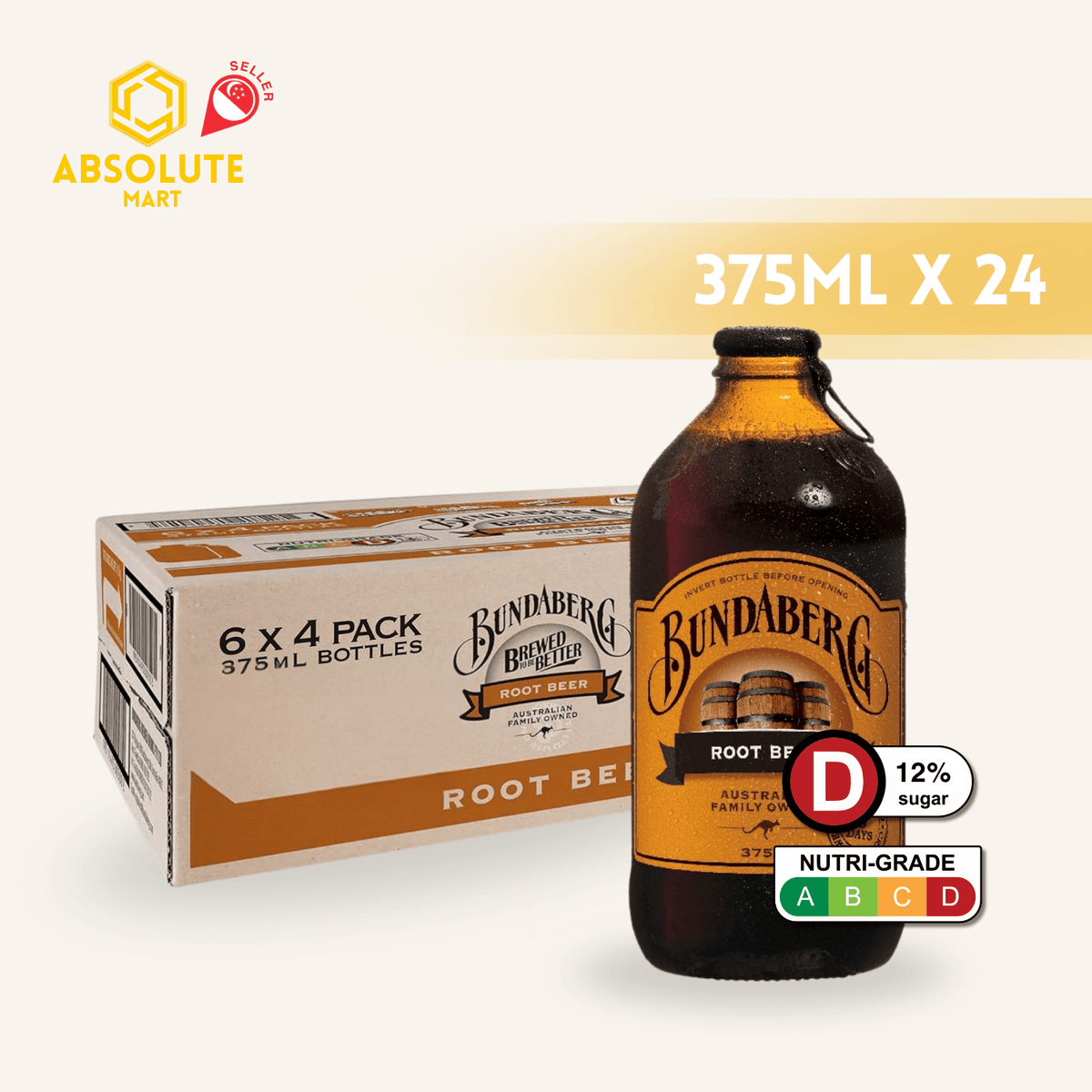 BUNDABERG Root Beer 375ML X 24 (GLASS BOTTLE) - ABSOLUTE MARTBUNDABERG Root Beer 375ML X 24 (GLASS BOTTLE)Cola & Classic Sodas