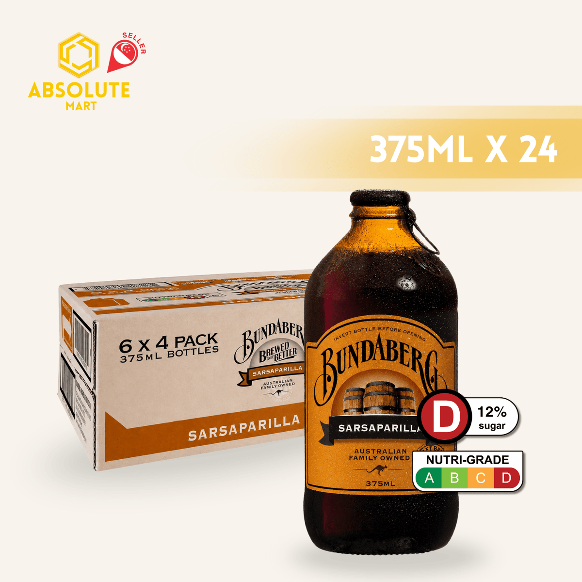 BUNDABERG Root Beer (Sarsaparilla) 375ML X 24 (GLASS) - ABSOLUTE MARTBUNDABERG Root Beer (Sarsaparilla) 375ML X 24 (GLASS)Cola & Classic Sodas