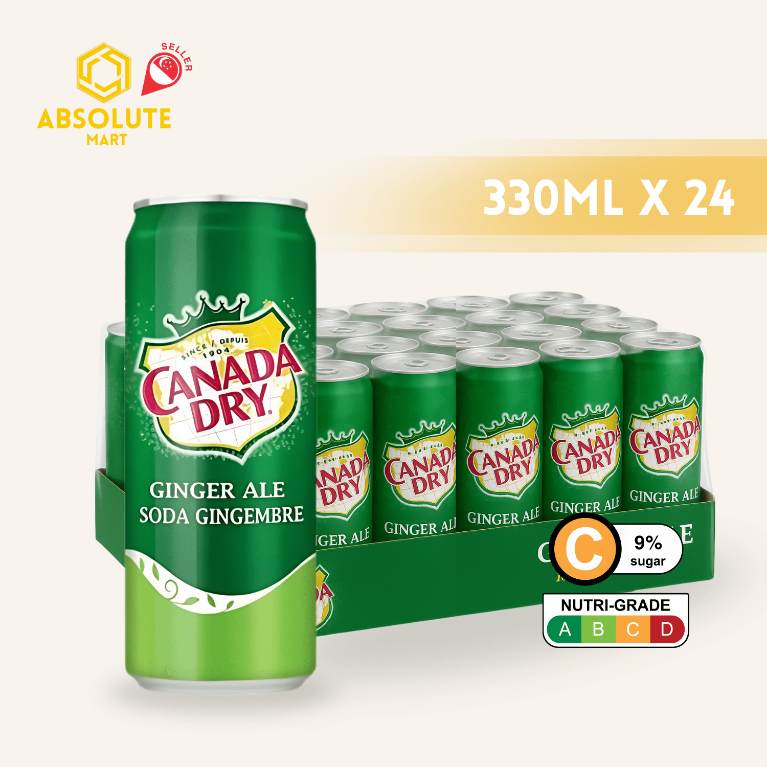 CANADA DRY Ginger Ale 330ML X 24 (CAN) - ABSOLUTE MARTCANADA DRY Ginger Ale 330ML X 24 (CAN)Cola & Classic Sodas