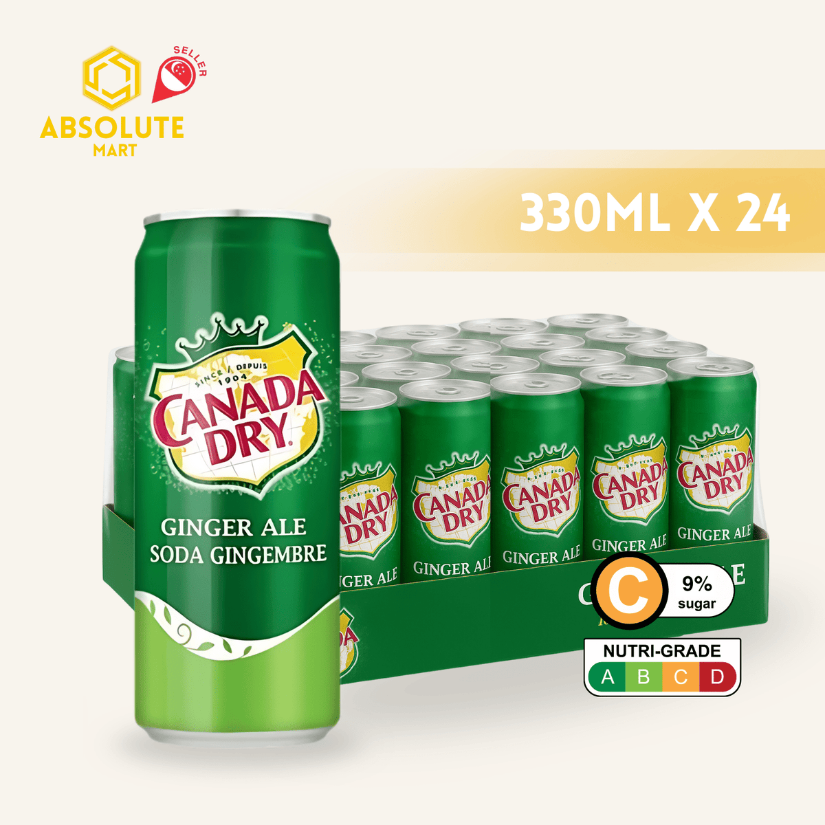 CANADA DRY Ginger Ale 330ML X 24 (CAN) - ABSOLUTE MARTCANADA DRY Ginger Ale 330ML X 24 (CAN)Cola & Classic Sodas