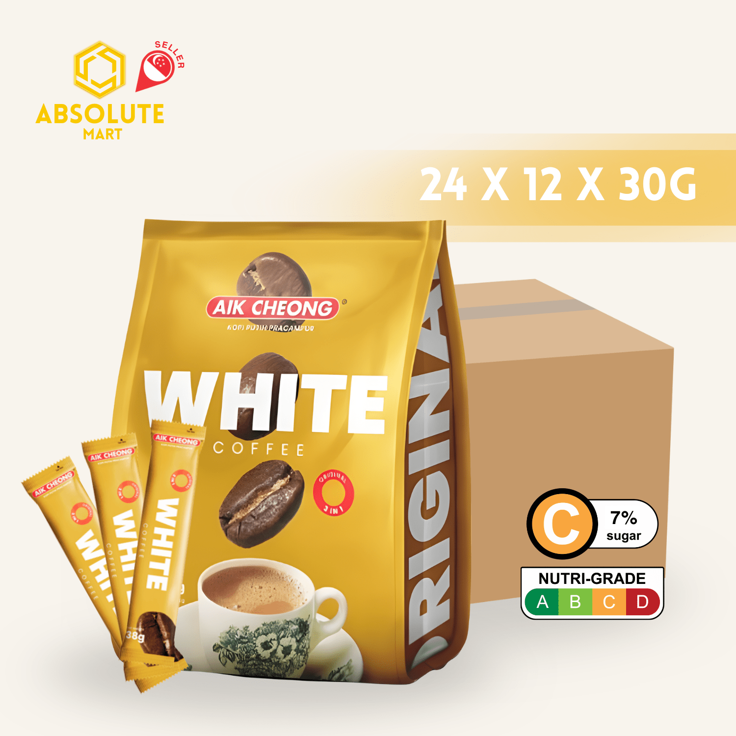 [CARTON] AIK CHEONG White Coffee 3 - IN - 1 Original 24 X 12 X 38G (SACHET) - ABSOLUTE MART[CARTON] AIK CHEONG White Coffee 3 - IN - 1 Original 24 X 12 X 38G (SACHET)Instant Coffees & Coffee Granules