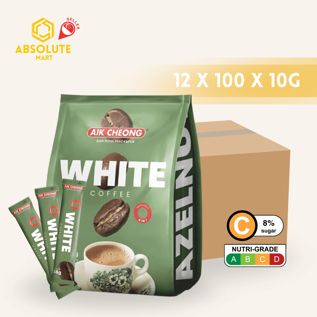 [CARTON] AIK CHEONG White Coffee 4 - IN - 1 Hazelnut 24 X 12 X 38G (SACHET) - ABSOLUTE MART[CARTON] AIK CHEONG White Coffee 4 - IN - 1 Hazelnut 24 X 12 X 38G (SACHET)Instant Coffees & Coffee Granules