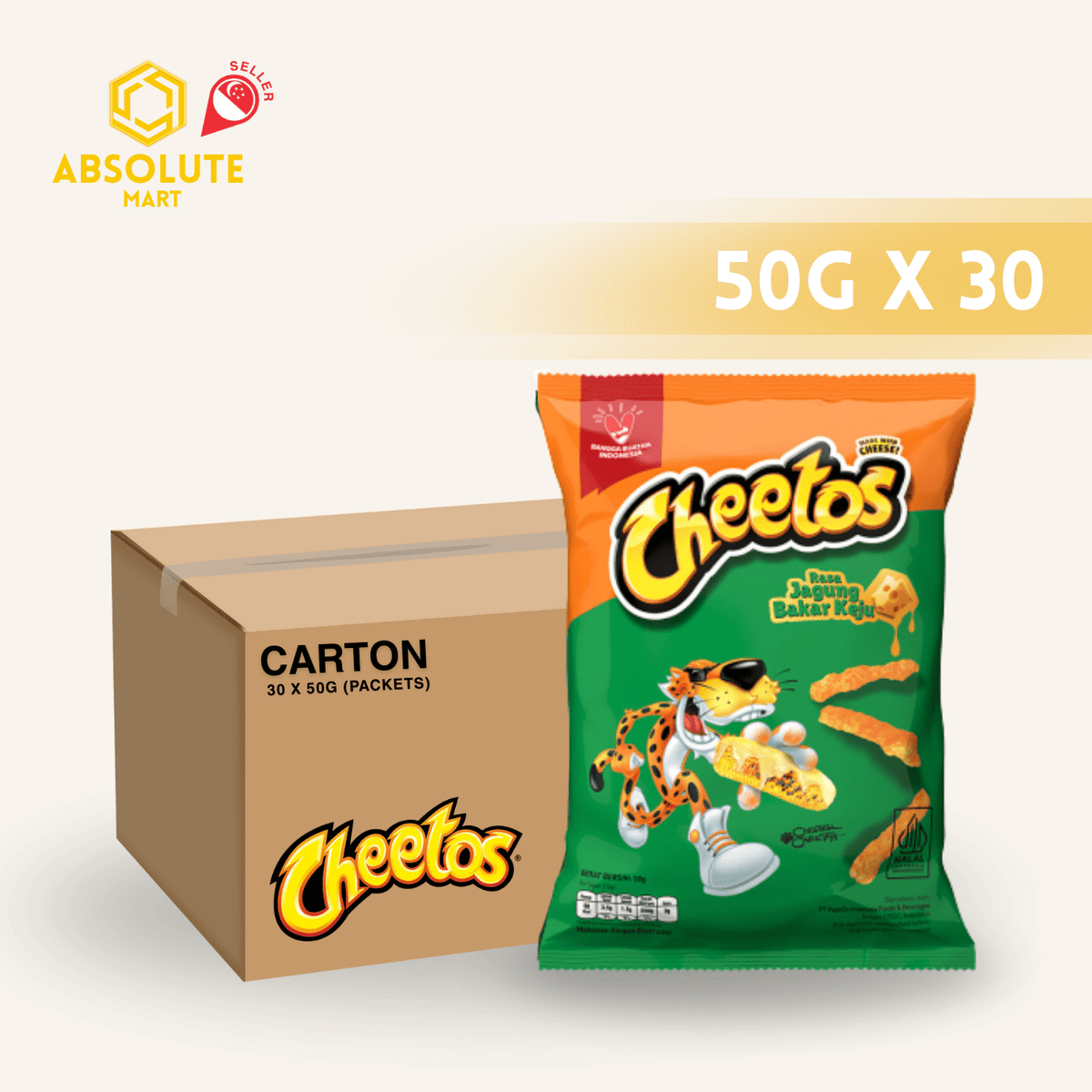 [CARTON] CHEETOS Roasted Corn & Cheese 50G X 30 (PACKETS) - ABSOLUTE MART[CARTON] CHEETOS Roasted Corn & Cheese 50G X 30 (PACKETS)Puffed Snacks