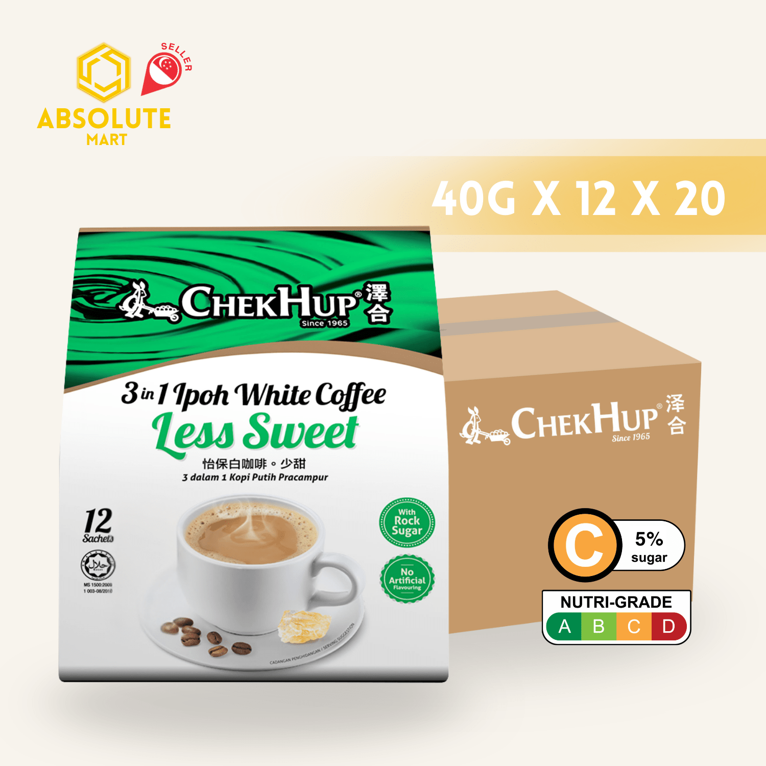 [CARTON] CHEK HUP Ipoh White Coffee Less Sweet 3 - IN - 1 20 X 12 X 40G (SACHET) - ABSOLUTE MART[CARTON] CHEK HUP Ipoh White Coffee Less Sweet 3 - IN - 1 20 X 12 X 40G (SACHET)Instant Coffees & Coffee Granules