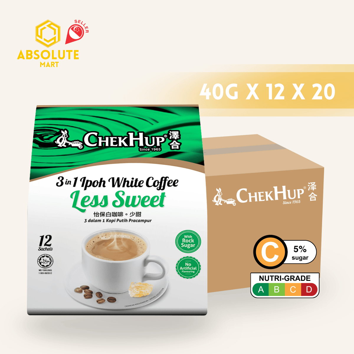 [CARTON] CHEK HUP Ipoh White Coffee Less Sweet 3 - IN - 1 20 X 12 X 40G (SACHET) - ABSOLUTE MART[CARTON] CHEK HUP Ipoh White Coffee Less Sweet 3 - IN - 1 20 X 12 X 40G (SACHET)Instant Coffees & Coffee Granules