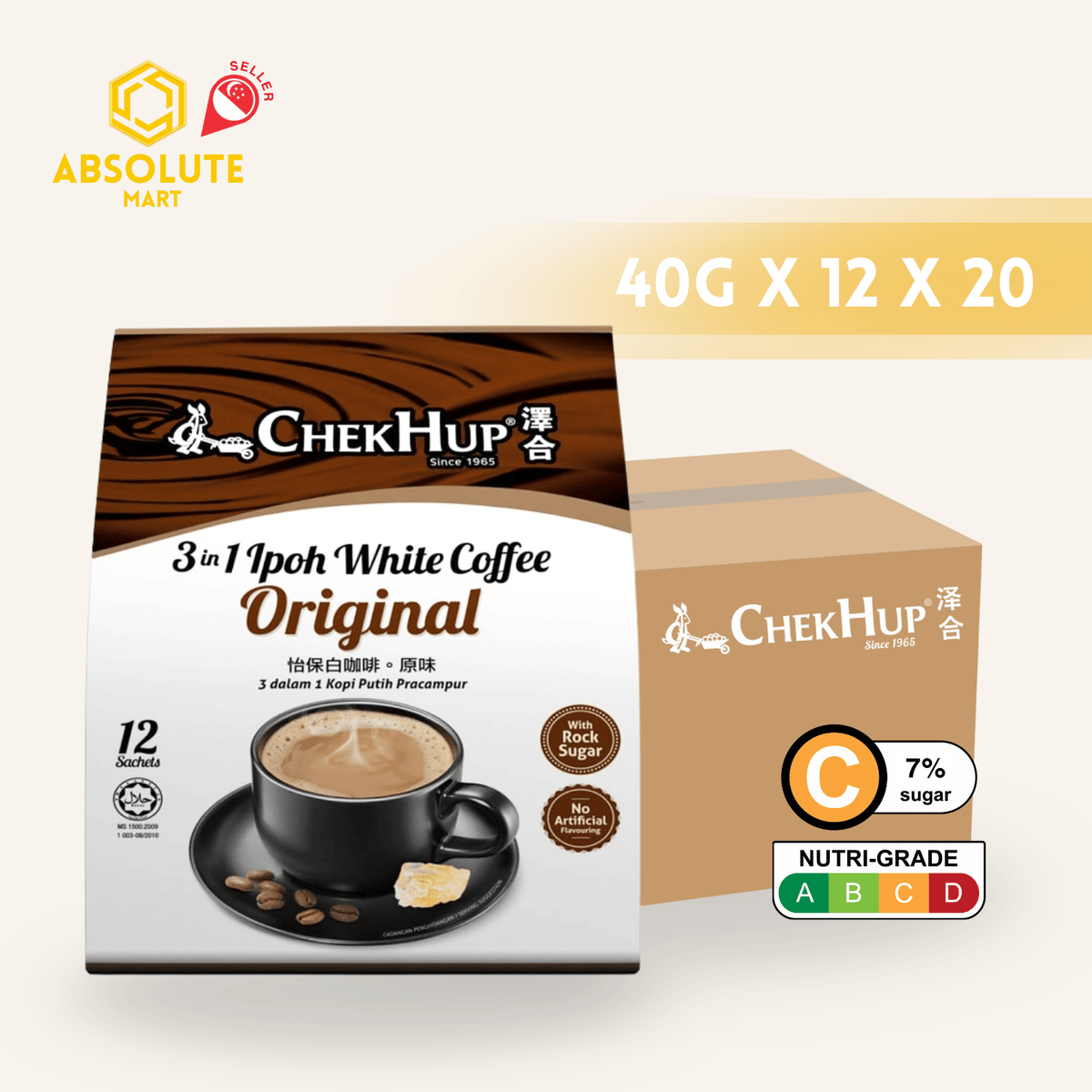 [CARTON] CHEK HUP Ipoh White Coffee Original 3 - IN - 1 20 X 12 X 40G (SACHET) - ABSOLUTE MART[CARTON] CHEK HUP Ipoh White Coffee Original 3 - IN - 1 20 X 12 X 40G (SACHET)Instant Coffees & Coffee Granules