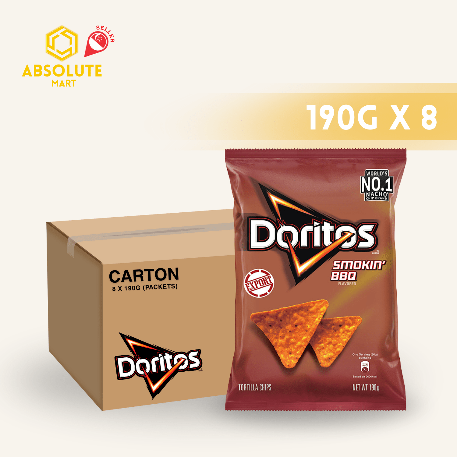 [CARTON] DORITOS Smoking BBQ 190G X 8 (PACKETS) - ABSOLUTE MART[CARTON] DORITOS Smoking BBQ 190G X 8 (PACKETS)Corn Chips