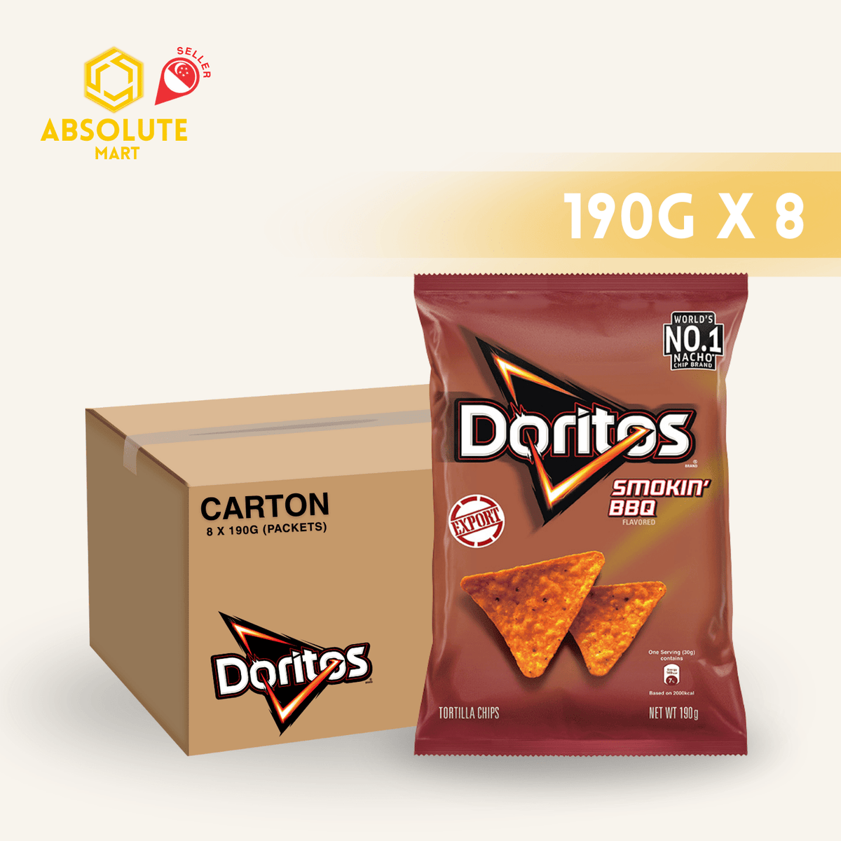 [CARTON] DORITOS Smoking BBQ 190G X 8 (PACKETS) - ABSOLUTE MART[CARTON] DORITOS Smoking BBQ 190G X 8 (PACKETS)Corn Chips