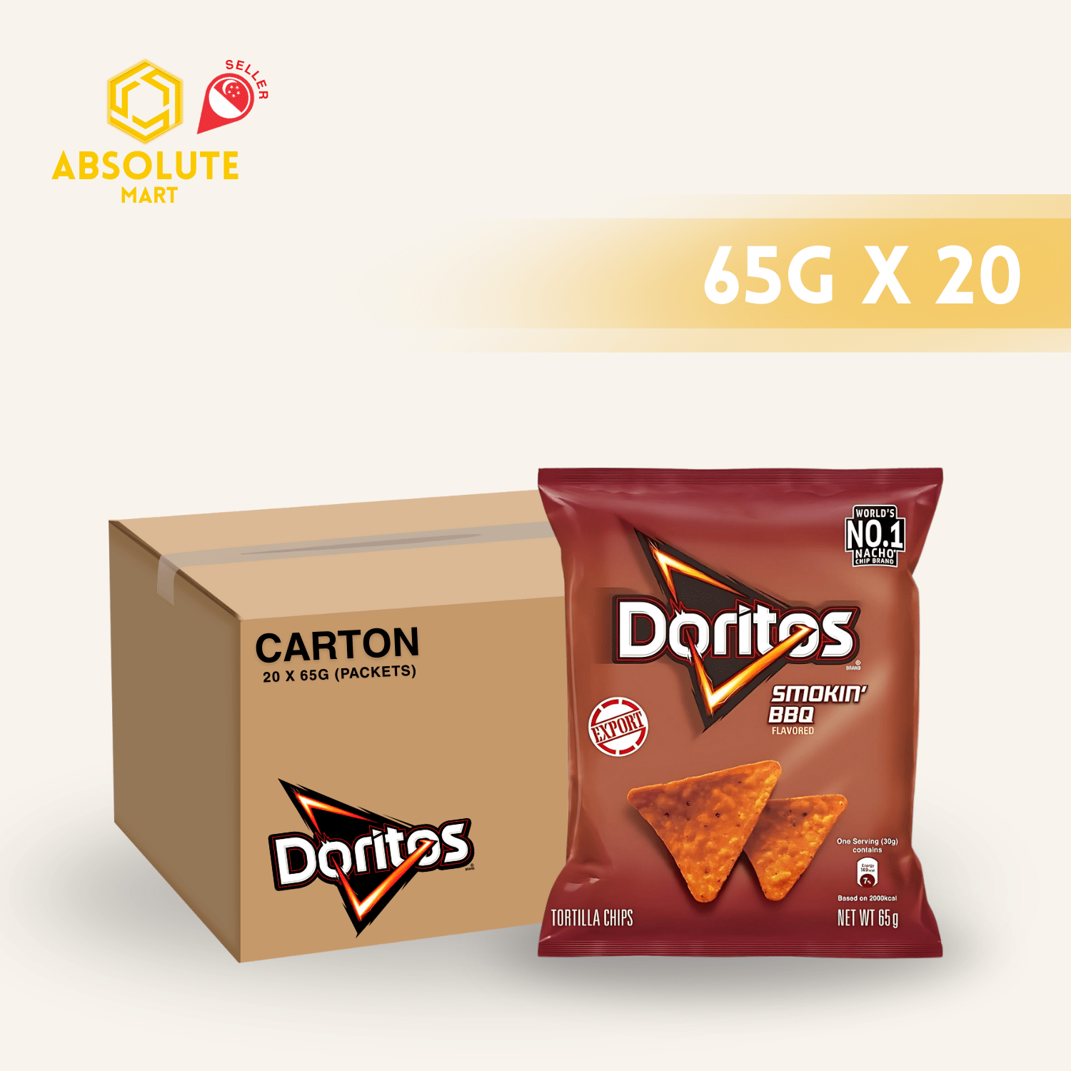 [CARTON] DORITOS Smoking BBQ 65G X 20 (PACKETS) - ABSOLUTE MART[CARTON] DORITOS Smoking BBQ 65G X 20 (PACKETS)Corn Chips