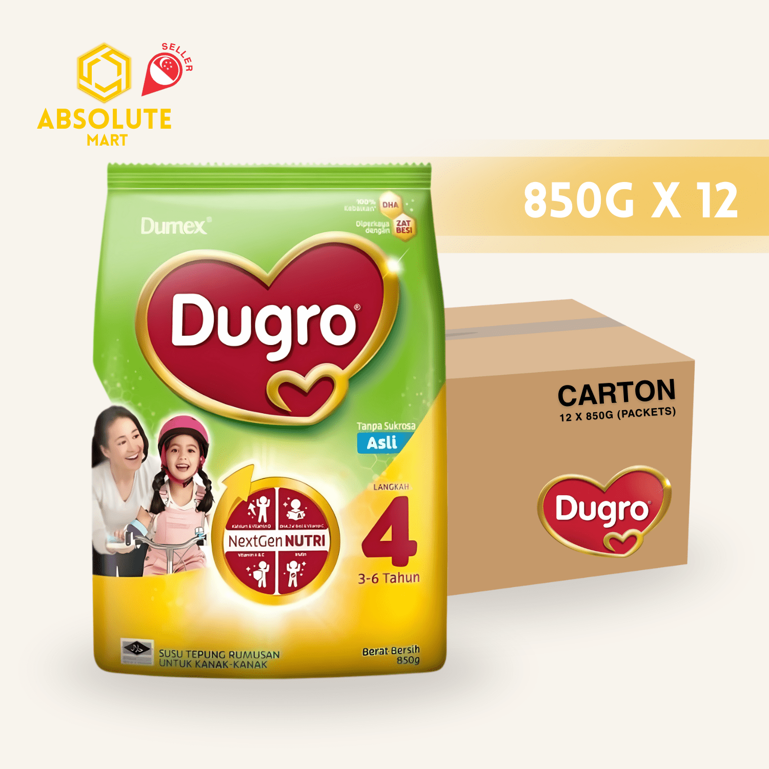 [CARTON] DUMEX DUGRO Stage 4 Regular 850G X 12 (PACKETS) - ABSOLUTE MART[CARTON] DUMEX DUGRO Stage 4 Regular 850G X 12 (PACKETS)Powdered Milk