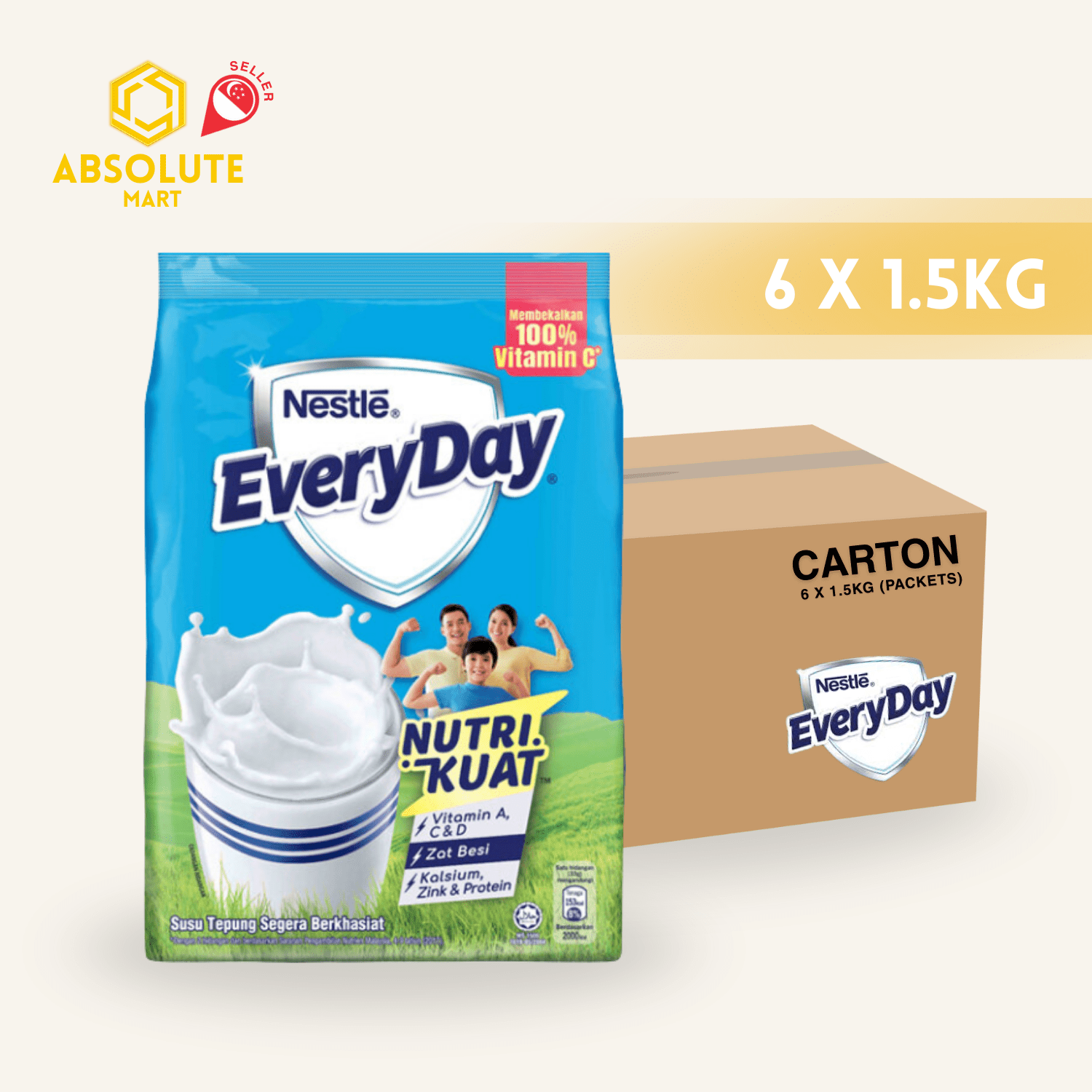 [CARTON] EVERYDAY Full Cream Milk Powder Refill Pack 1.5KG X 6 (PACKETS) - ABSOLUTE MART[CARTON] EVERYDAY Full Cream Milk Powder Refill Pack 1.5KG X 6 (PACKETS)Powdered Milk