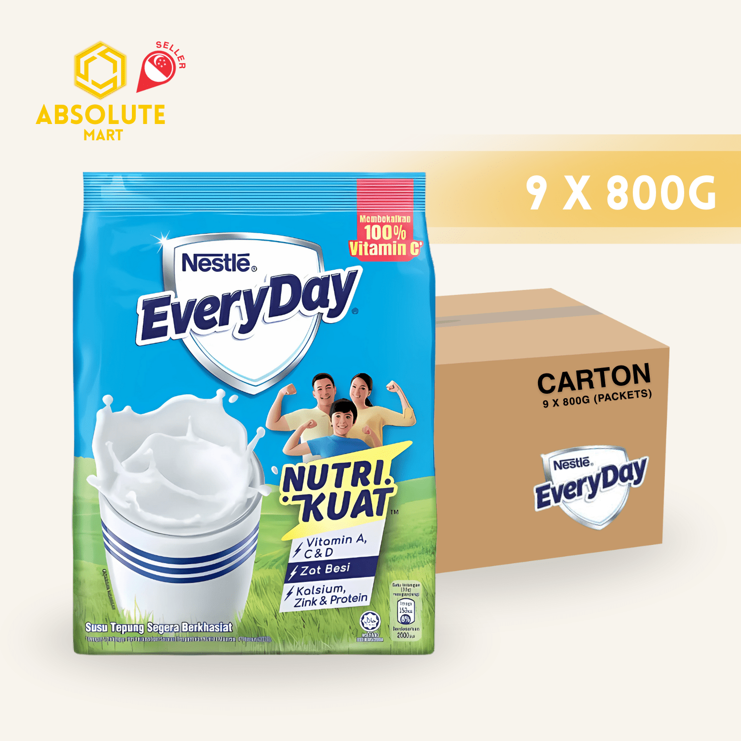 [CARTON] EVERYDAY Full Cream Milk Powder Refill Pack 800G X 9 (PACKETS) - ABSOLUTE MART[CARTON] EVERYDAY Full Cream Milk Powder Refill Pack 800G X 9 (PACKETS)Powdered Milk