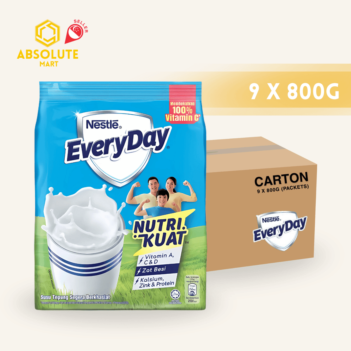 [CARTON] EVERYDAY Full Cream Milk Powder Refill Pack 800G X 9 (PACKETS) - ABSOLUTE MART[CARTON] EVERYDAY Full Cream Milk Powder Refill Pack 800G X 9 (PACKETS)Powdered Milk
