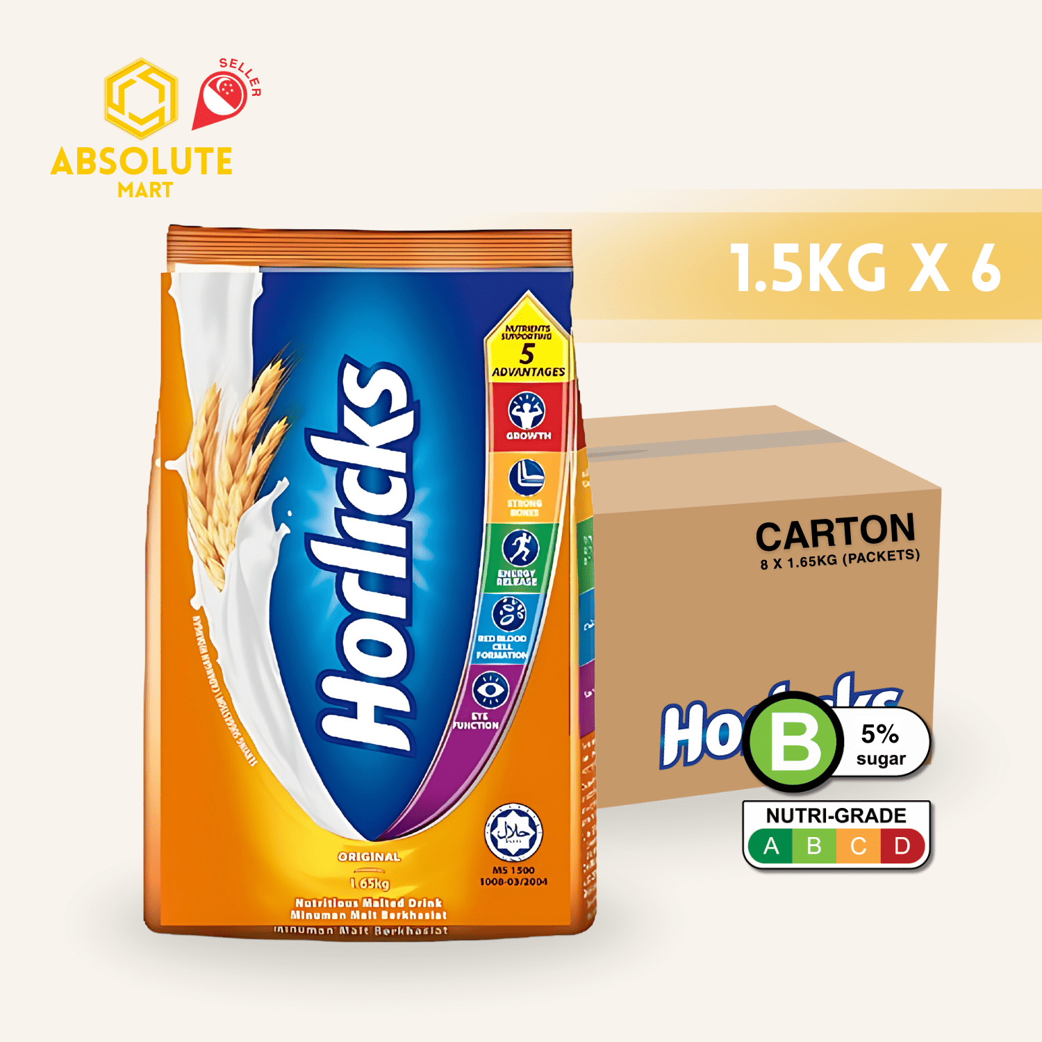 [CARTON] HORLICKS Original 6 X 1.65KG (PACKETS) - ABSOLUTE MART[CARTON] HORLICKS Original 6 X 1.65KG (PACKETS)Malt Drinks