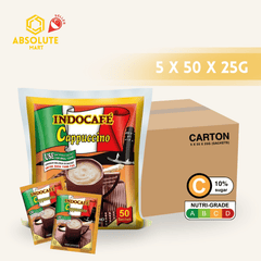 [CARTON] INDOCAFE Cappuccino 5 Pack X 50 X 25G (SACHET) - ABSOLUTE MART[CARTON] INDOCAFE Cappuccino 5 Pack X 50 X 25G (SACHET)Instant Coffees & Coffee Granules
