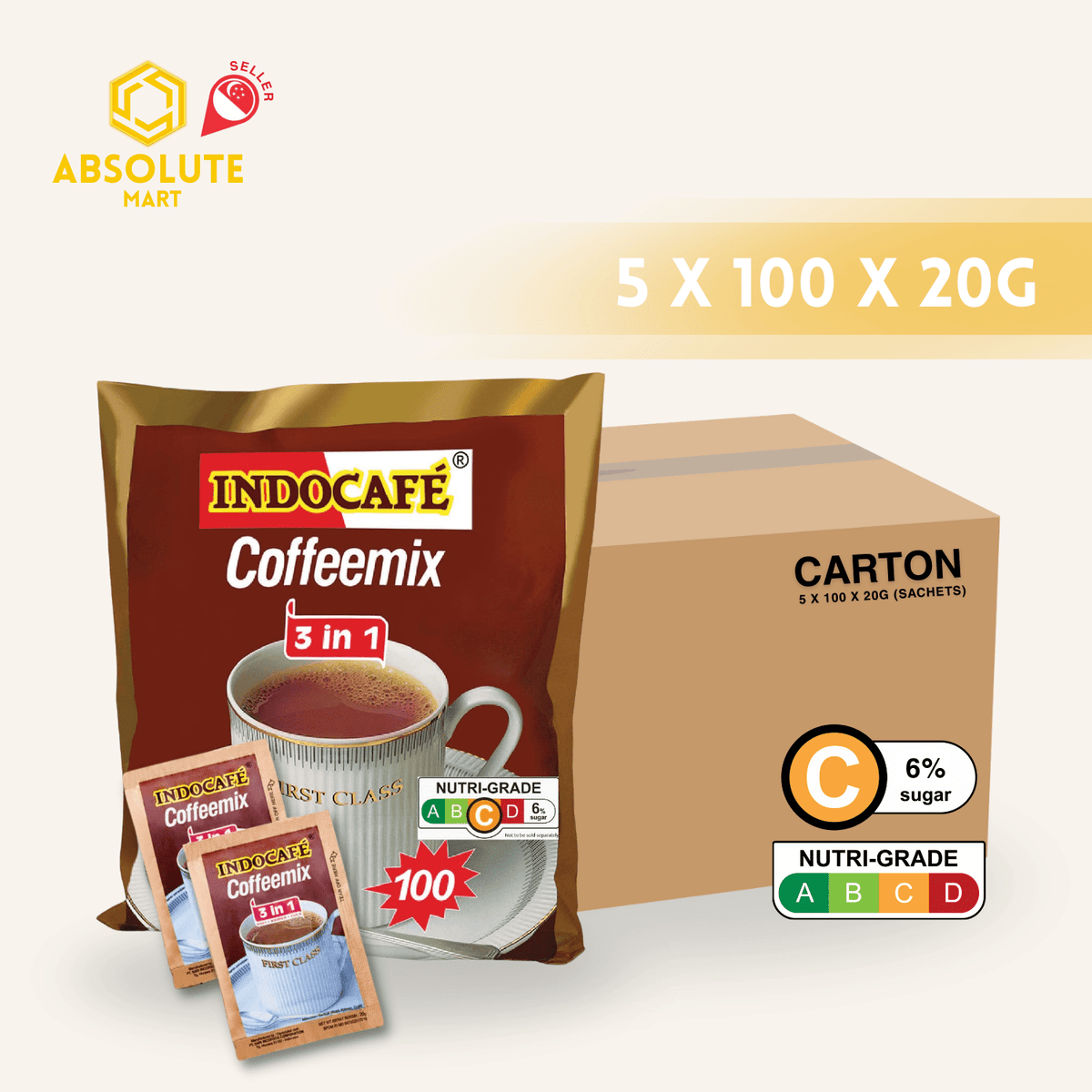 [CARTON] INDOCAFE Coffeemix 3 - IN - 1 5 PACK X 100 STICKS X 20G (SACHETS) - ABSOLUTE MART[CARTON] INDOCAFE Coffeemix 3 - IN - 1 5 PACK X 100 STICKS X 20G (SACHETS)Instant Coffees & Coffee Granules