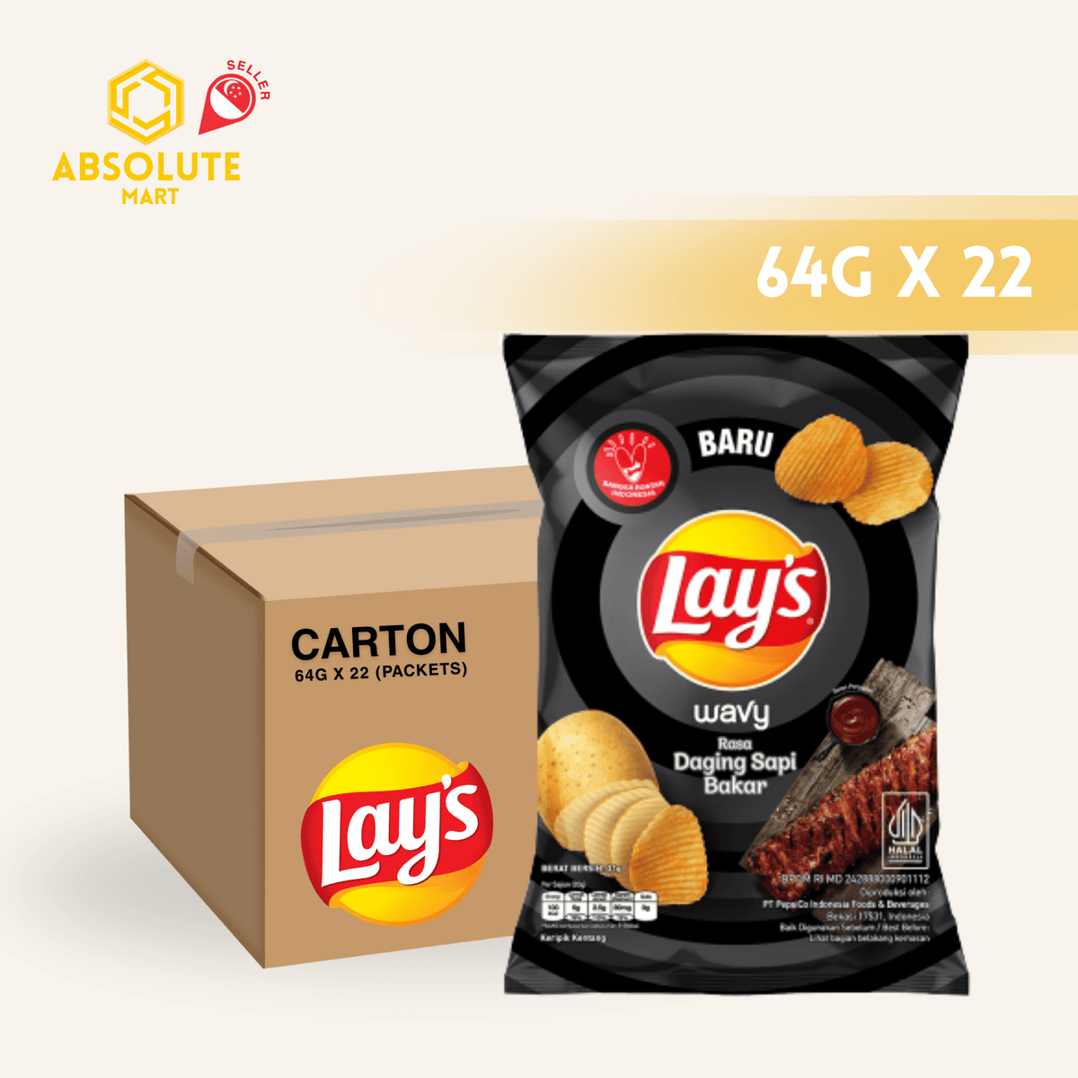 [CARTON] LAY'S BBQ Beef 64G X 22 (PACKETS) - ABSOLUTE MART[CARTON] LAY'S BBQ Beef 64G X 22 (PACKETS)Potato Chips