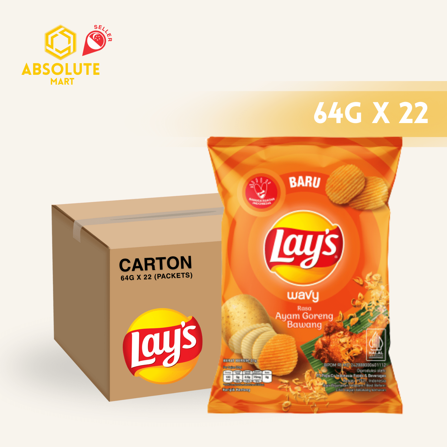 [CARTON] LAY'S Fried Chicken 64G X 22 (PACKETS) - ABSOLUTE MART[CARTON] LAY'S Fried Chicken 64G X 22 (PACKETS)Potato Chips
