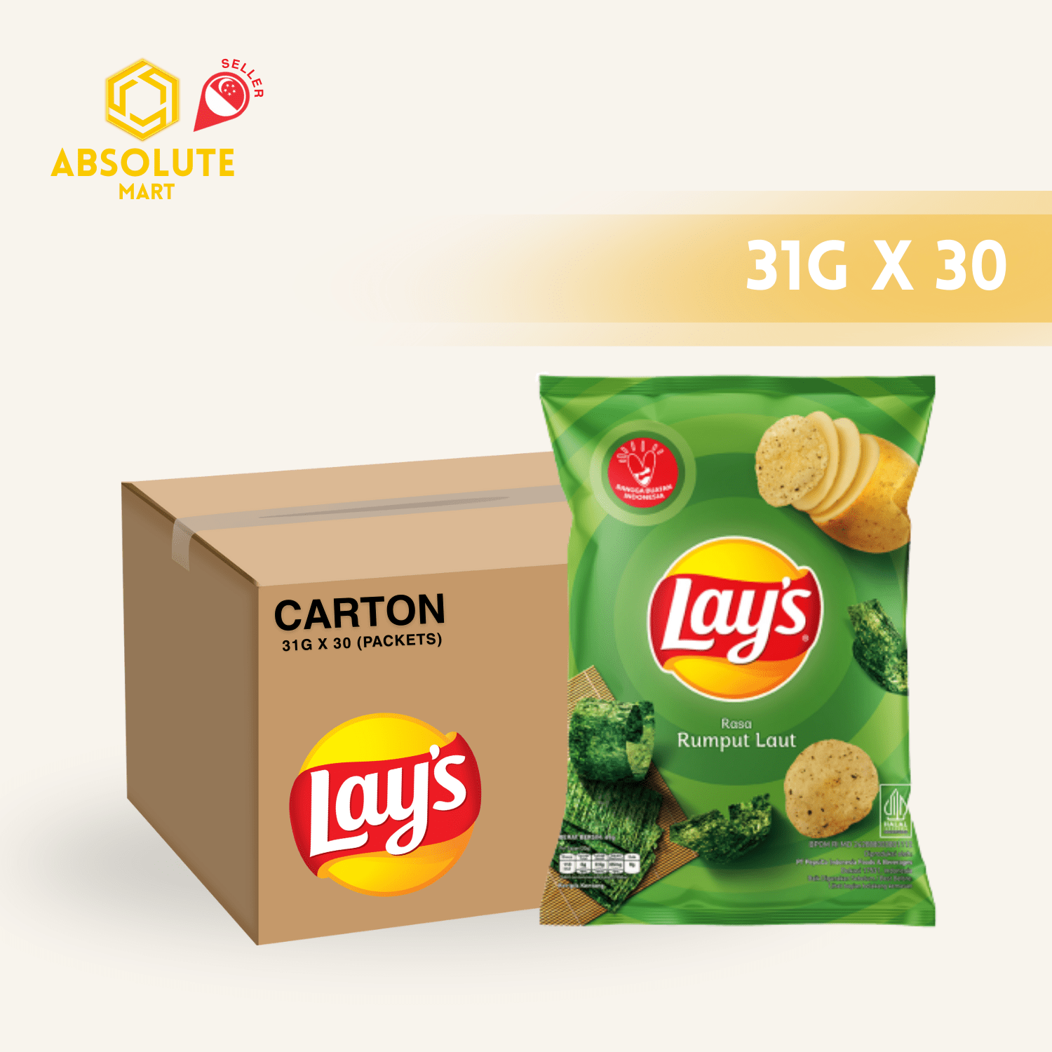 [CARTON] LAY'S Nori Seaweed 31G X 30 (PACKETS) - ABSOLUTE MART[CARTON] LAY'S Nori Seaweed 31G X 30 (PACKETS)Potato Chips