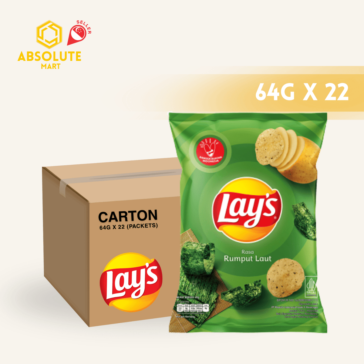 [CARTON] LAY'S Nori Seaweed 64G X 22 (PACKETS) - ABSOLUTE MART[CARTON] LAY'S Nori Seaweed 64G X 22 (PACKETS)Potato Chips