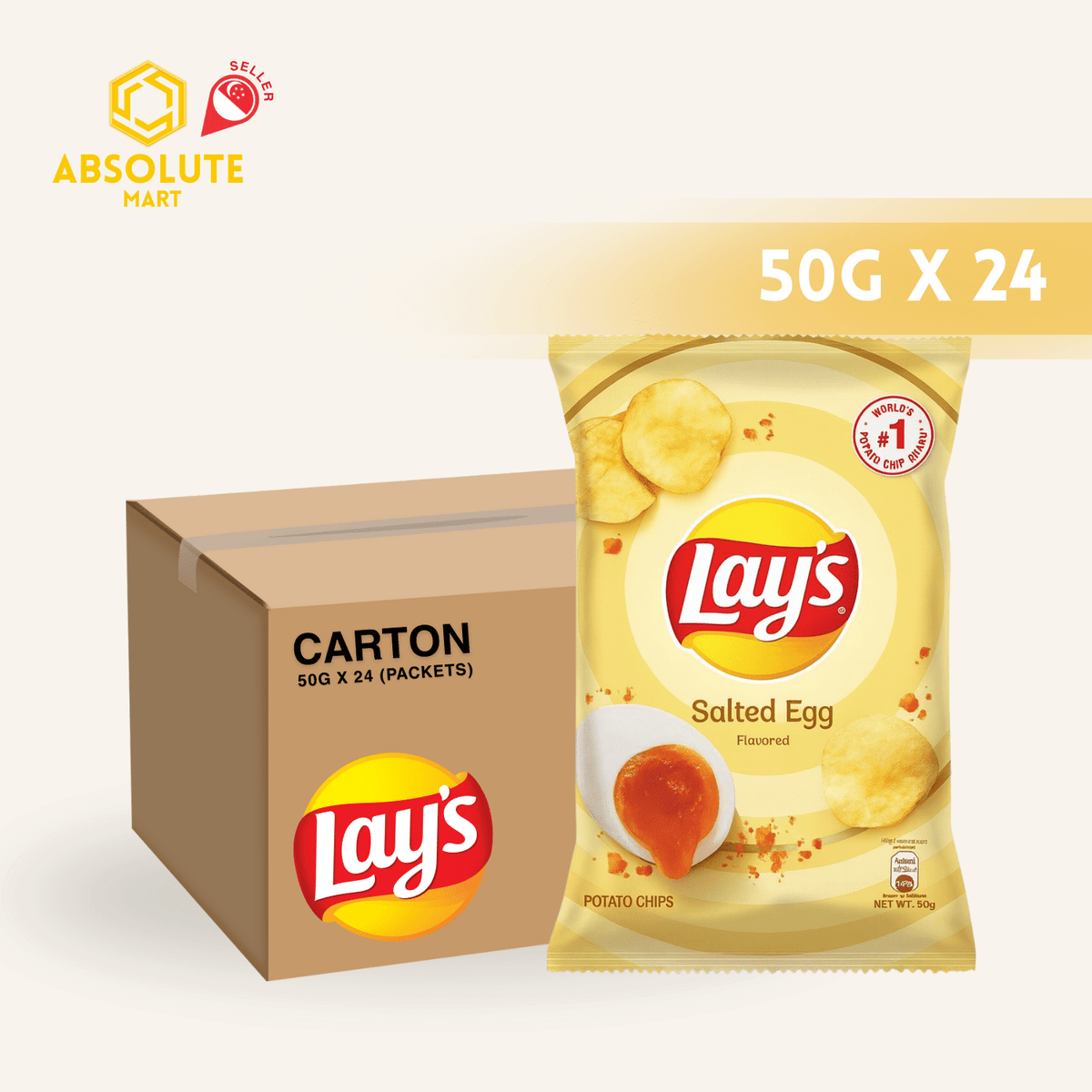[CARTON] LAY'S Salted Egg 50G X 24 (PACKETS) - ABSOLUTE MART[CARTON] LAY'S Salted Egg 50G X 24 (PACKETS)Potato Chips