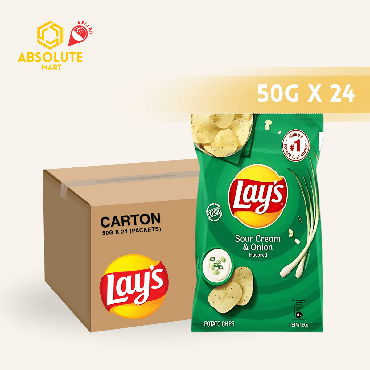 [CARTON] LAY'S Sour Cream & Onion 50G X 24 (PACKETS) - ABSOLUTE MART[CARTON] LAY'S Sour Cream & Onion 50G X 24 (PACKETS)Potato Chips