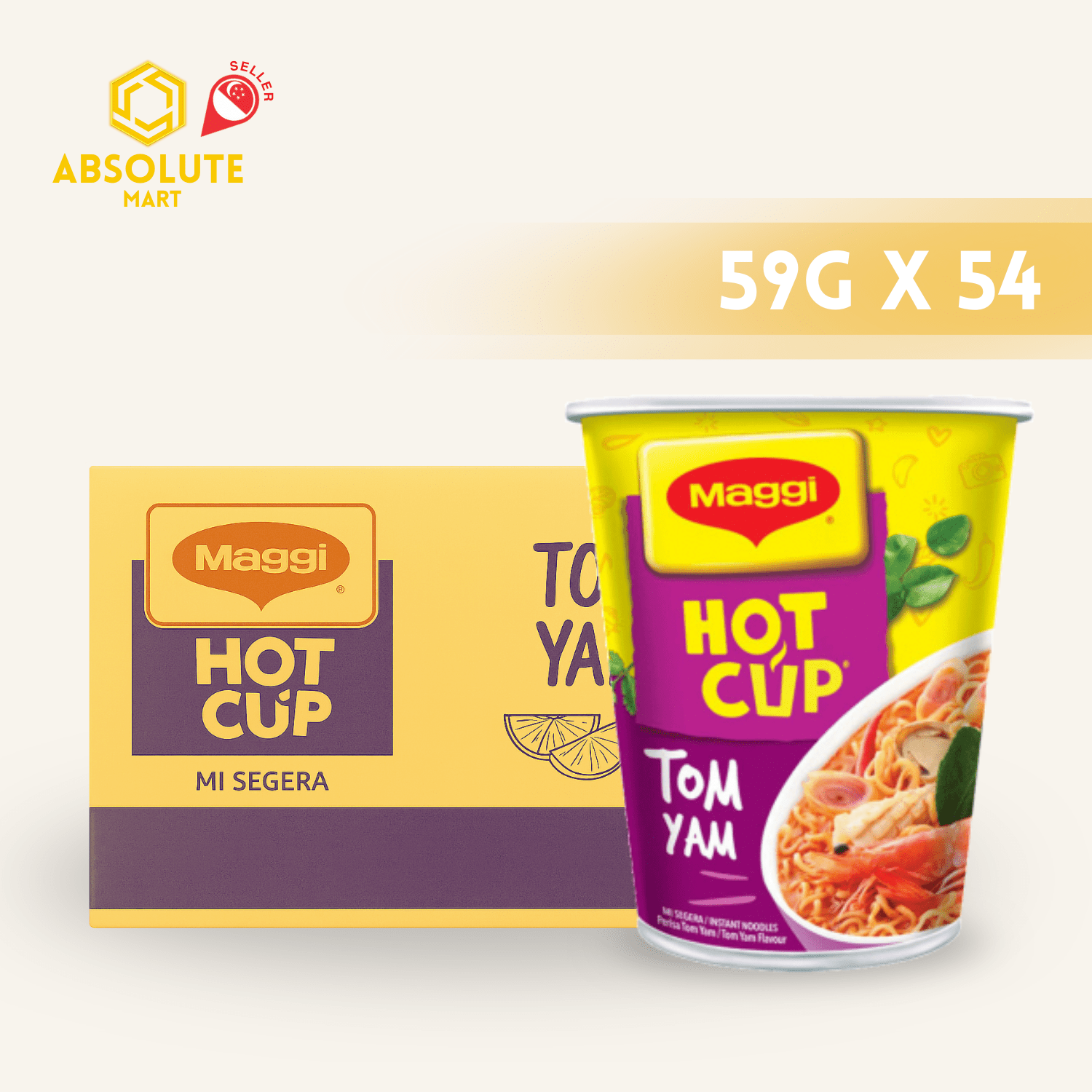 [CARTON] MAGGI Tom Yam HOT CUP Noodles 61G X 54 (CUPS) - ABSOLUTE MART[CARTON] MAGGI Tom Yam HOT CUP Noodles 61G X 54 (CUPS)Instant Noodles