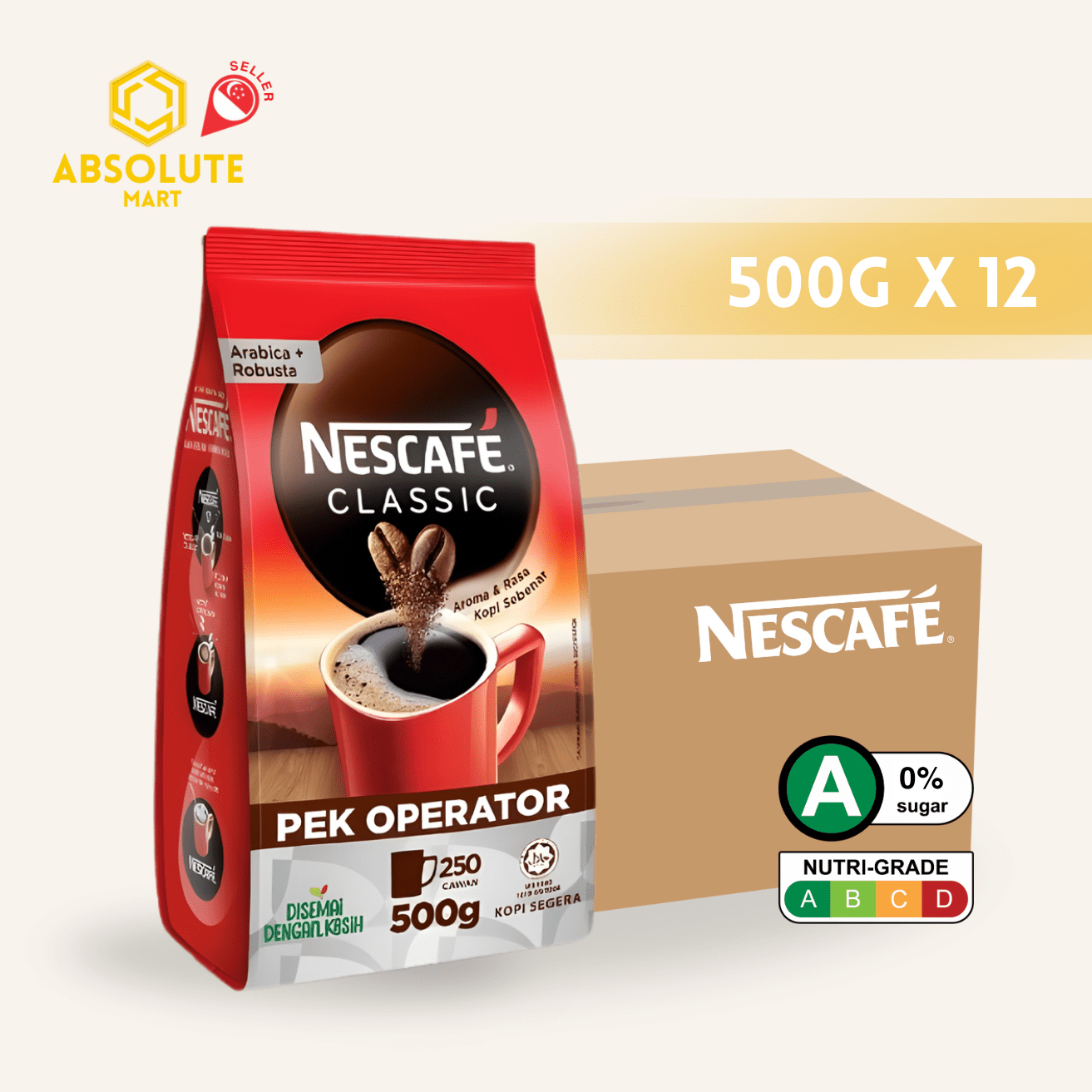 [CARTON] NESCAFE Classic Refill Pack 12 PACK X 500G (PACKETS) - ABSOLUTE MART[CARTON] NESCAFE Classic Refill Pack 12 PACK X 500G (PACKETS)Instant Coffees & Coffee Granules
