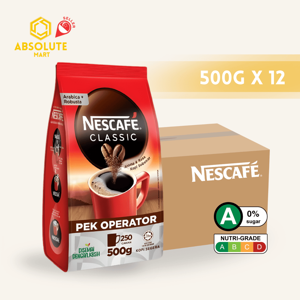 [CARTON] NESCAFE Classic Refill Pack 12 PACK X 500G (PACKETS) - ABSOLUTE MART[CARTON] NESCAFE Classic Refill Pack 12 PACK X 500G (PACKETS)Instant Coffees & Coffee Granules