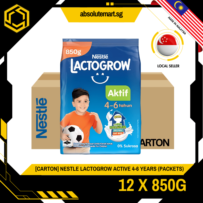 [CARTON] NESTLE Lactogrow Active 4 - 6 Years 850G X 12 (PACKETS) - ABSOLUTE MART[CARTON] NESTLE Lactogrow Active 4 - 6 Years 850G X 12 (PACKETS)