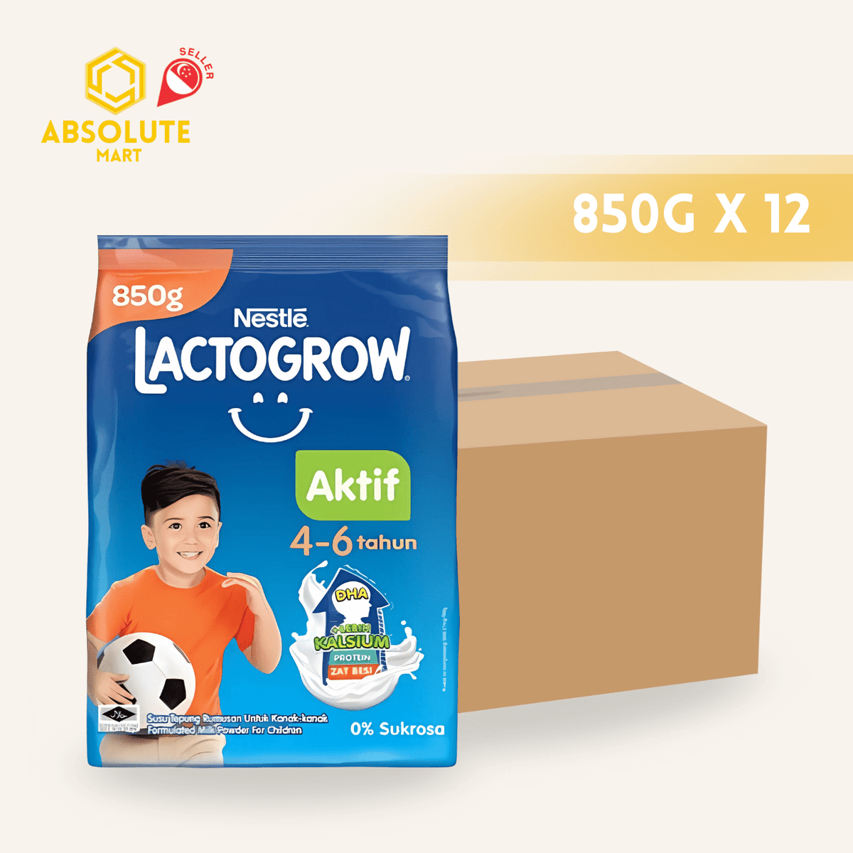 [CARTON] NESTLE Lactogrow Active 4 - 6 Years 850G X 12 (PACKETS) - ABSOLUTE MART[CARTON] NESTLE Lactogrow Active 4 - 6 Years 850G X 12 (PACKETS)Powdered Milk