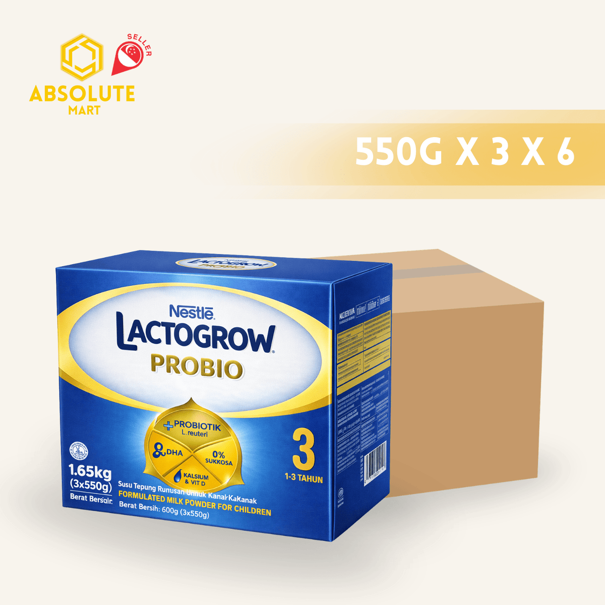 [CARTON] NESTLE Lactogrow Probio 3 550G X 3 X 6 (PACKETS) - ABSOLUTE MART[CARTON] NESTLE Lactogrow Probio 3 550G X 3 X 6 (PACKETS)Powdered Milk