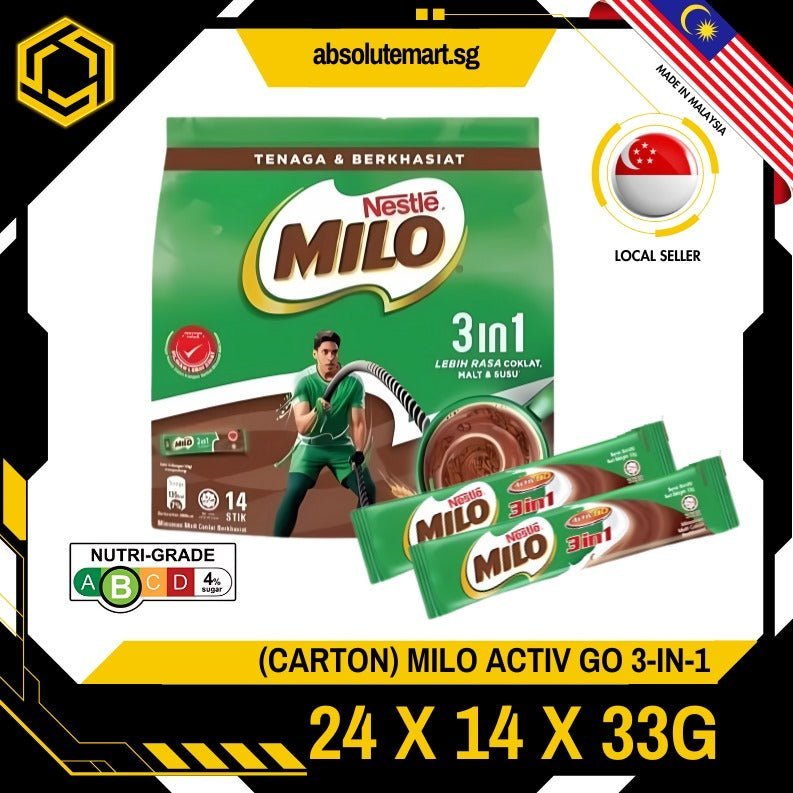 [CARTON] NESTLE MILO Active Go 3 - in - 1 24 PACK X 14 STICKS X 33G (SACHET) - ABSOLUTE MART[CARTON] NESTLE MILO Active Go 3 - in - 1 24 PACK X 14 STICKS X 33G (SACHET)