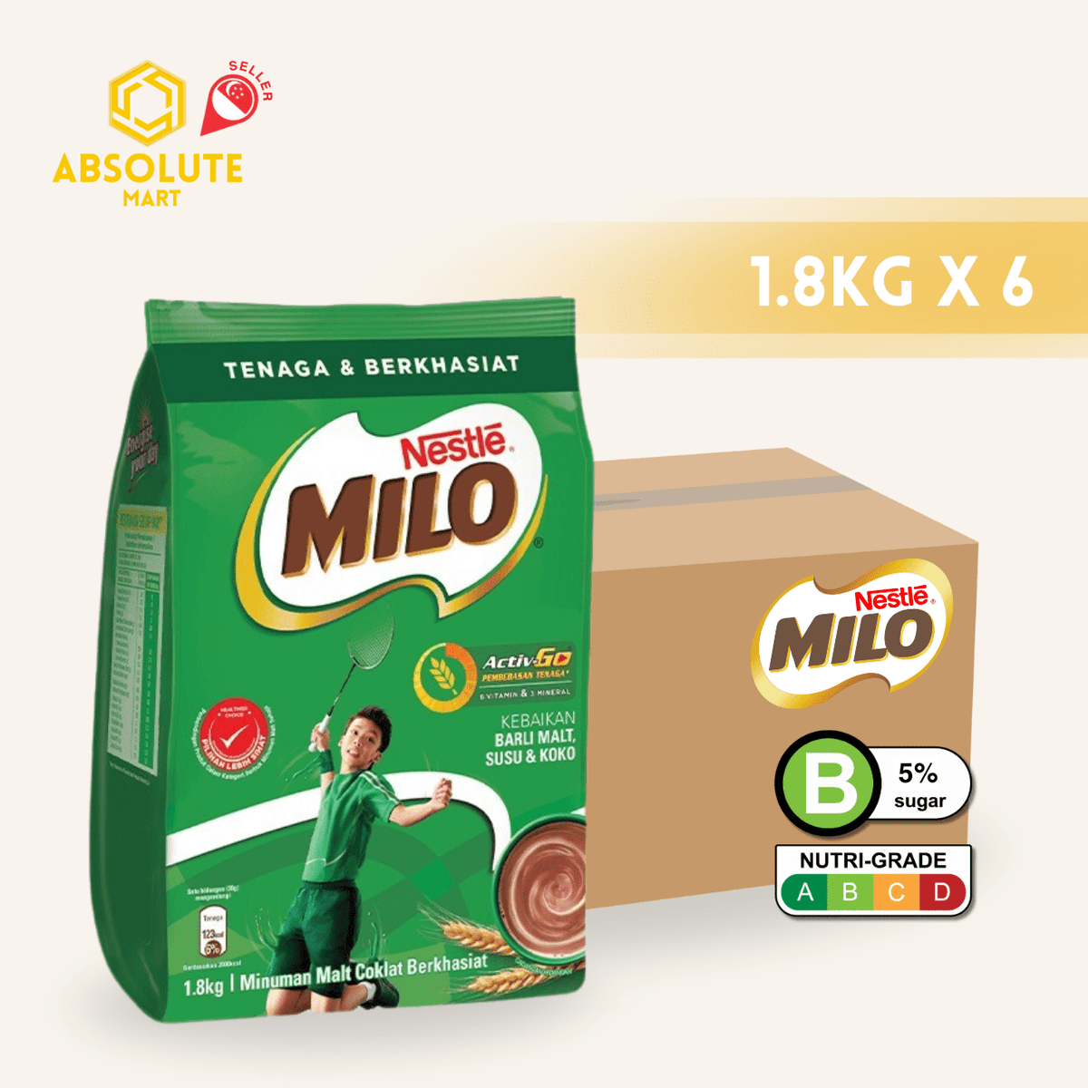 [CARTON] NESTLE MILO Powder Refill Pack 1.8KG X 6 (PACKETS) - ABSOLUTE MART[CARTON] NESTLE MILO Powder Refill Pack 1.8KG X 6 (PACKETS)Malt Drinks