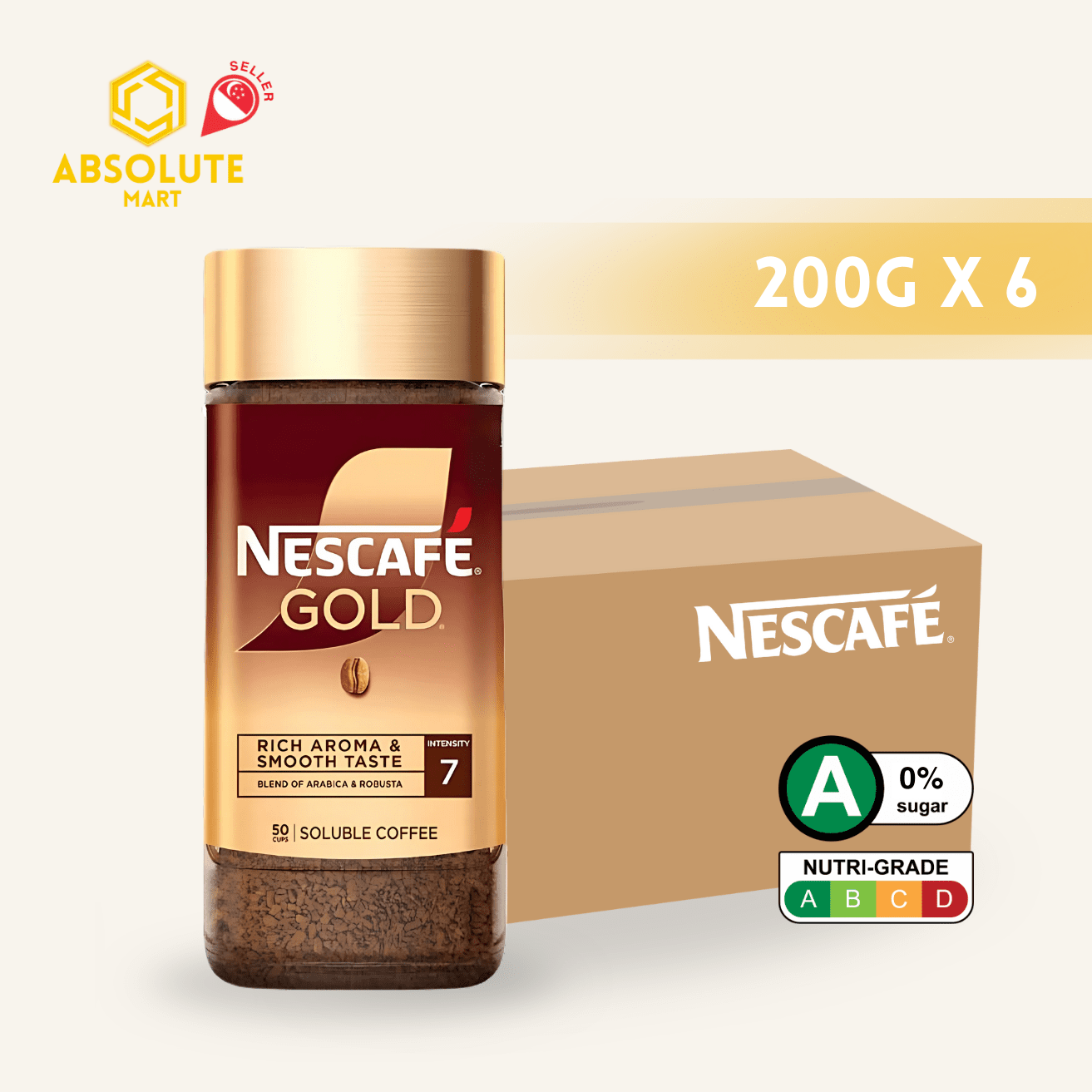 [CARTON] NESTLE Nescafe Gold 200G X 6 (GLASS) - ABSOLUTE MART[CARTON] NESTLE Nescafe Gold 200G X 6 (GLASS)Instant Coffees & Coffee Granules