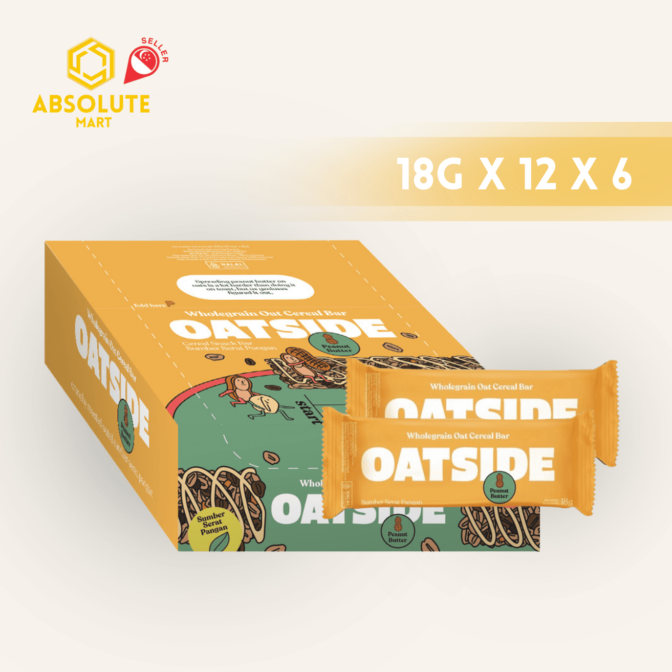 [CARTON] OATSIDE Peanut Butter Wholegrain Oat Cereal Bar 6 Pack X 12 X 18G - ABSOLUTE MART[CARTON] OATSIDE Peanut Butter Wholegrain Oat Cereal Bar 6 Pack X 12 X 18GCereal & Snacks Bars