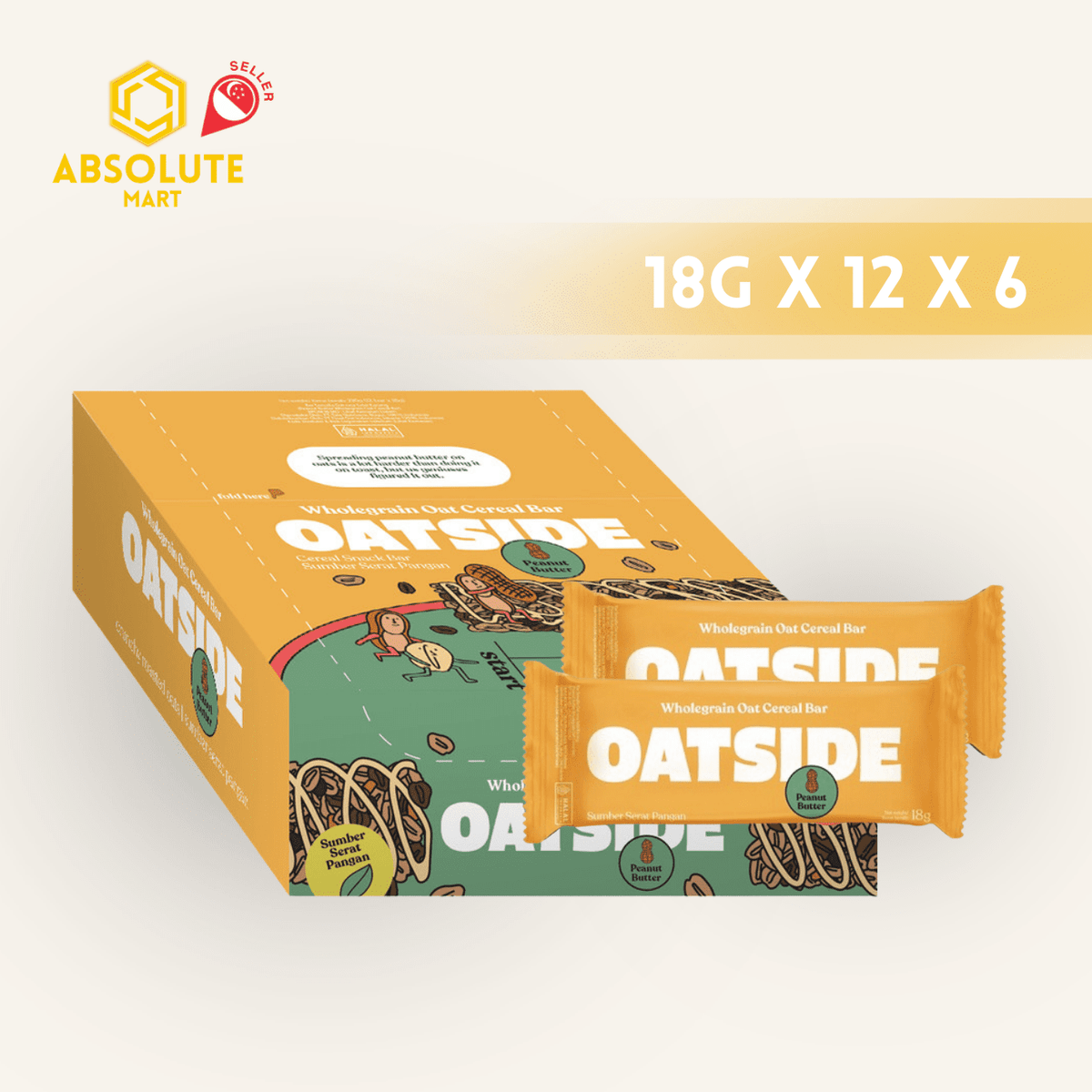[CARTON] OATSIDE Peanut Butter Wholegrain Oat Cereal Bar 6 Pack X 12 X 18G - ABSOLUTE MART[CARTON] OATSIDE Peanut Butter Wholegrain Oat Cereal Bar 6 Pack X 12 X 18GCereal & Snacks Bars