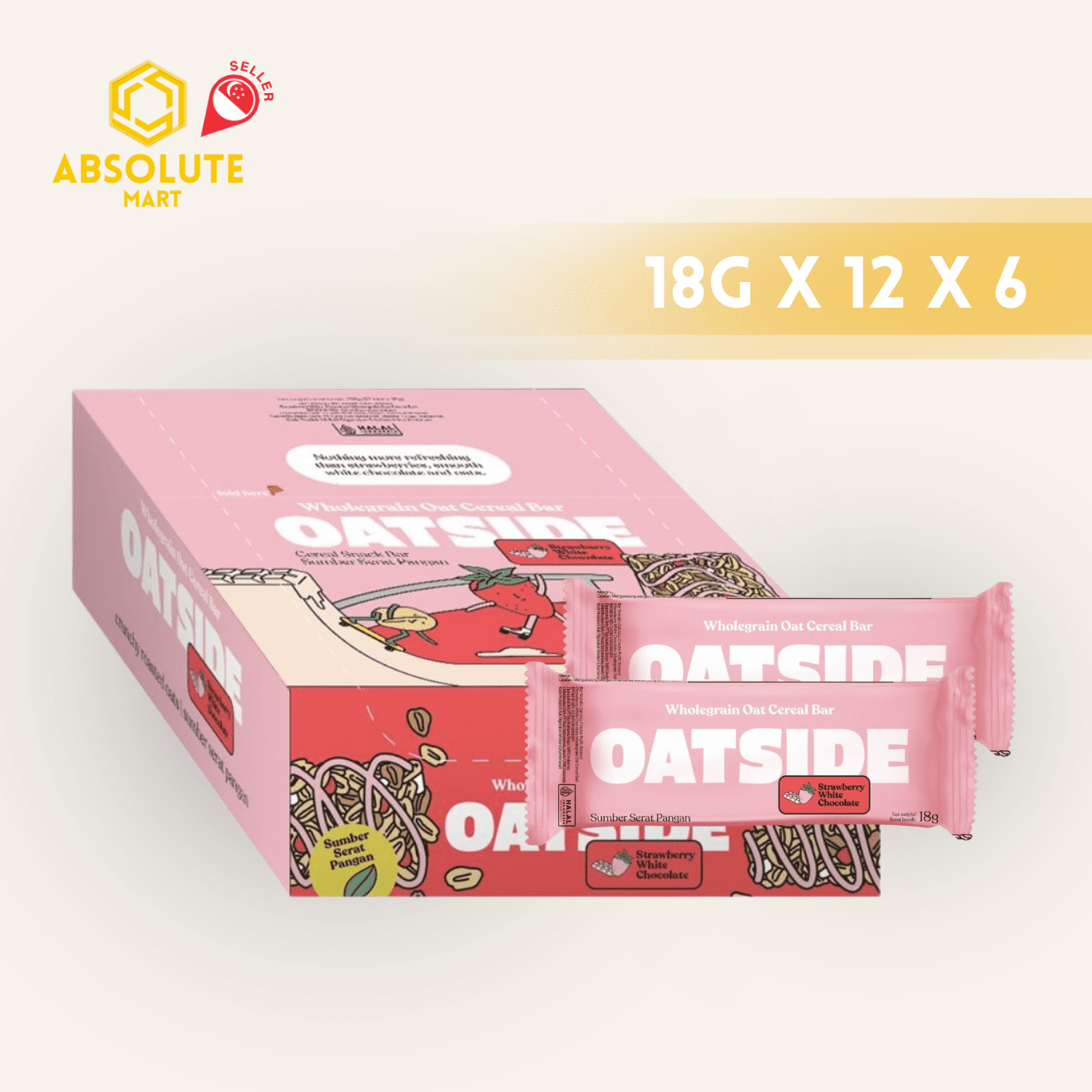 [CARTON] OATSIDE Strawberry Wholegrain Cereal Bar 6 Pack X 12 X 18G - ABSOLUTE MART[CARTON] OATSIDE Strawberry Wholegrain Cereal Bar 6 Pack X 12 X 18GCereal & Snacks Bars