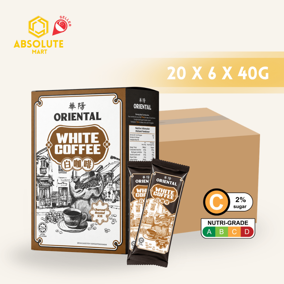 [CARTON] ORIENTAL White Coffee Charcoal Roasted 40G X 6S X 20 (SACHET) - ABSOLUTE MART[CARTON] ORIENTAL White Coffee Charcoal Roasted 40G X 6S X 20 (SACHET)Instant Coffees & Coffee Granules