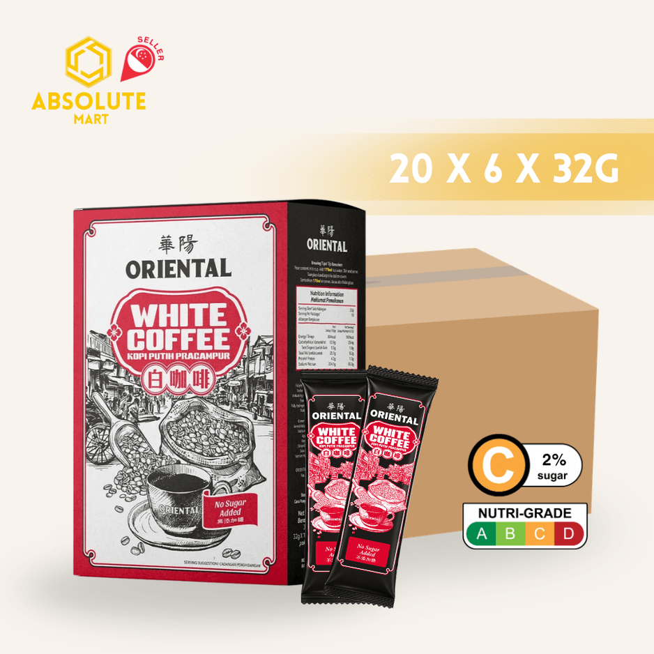 [CARTON] ORIENTAL White Coffee No Sugar 32G X 6S X 20 (SACHET) - ABSOLUTE MART[CARTON] ORIENTAL White Coffee No Sugar 32G X 6S X 20 (SACHET)Instant Coffees & Coffee Granules