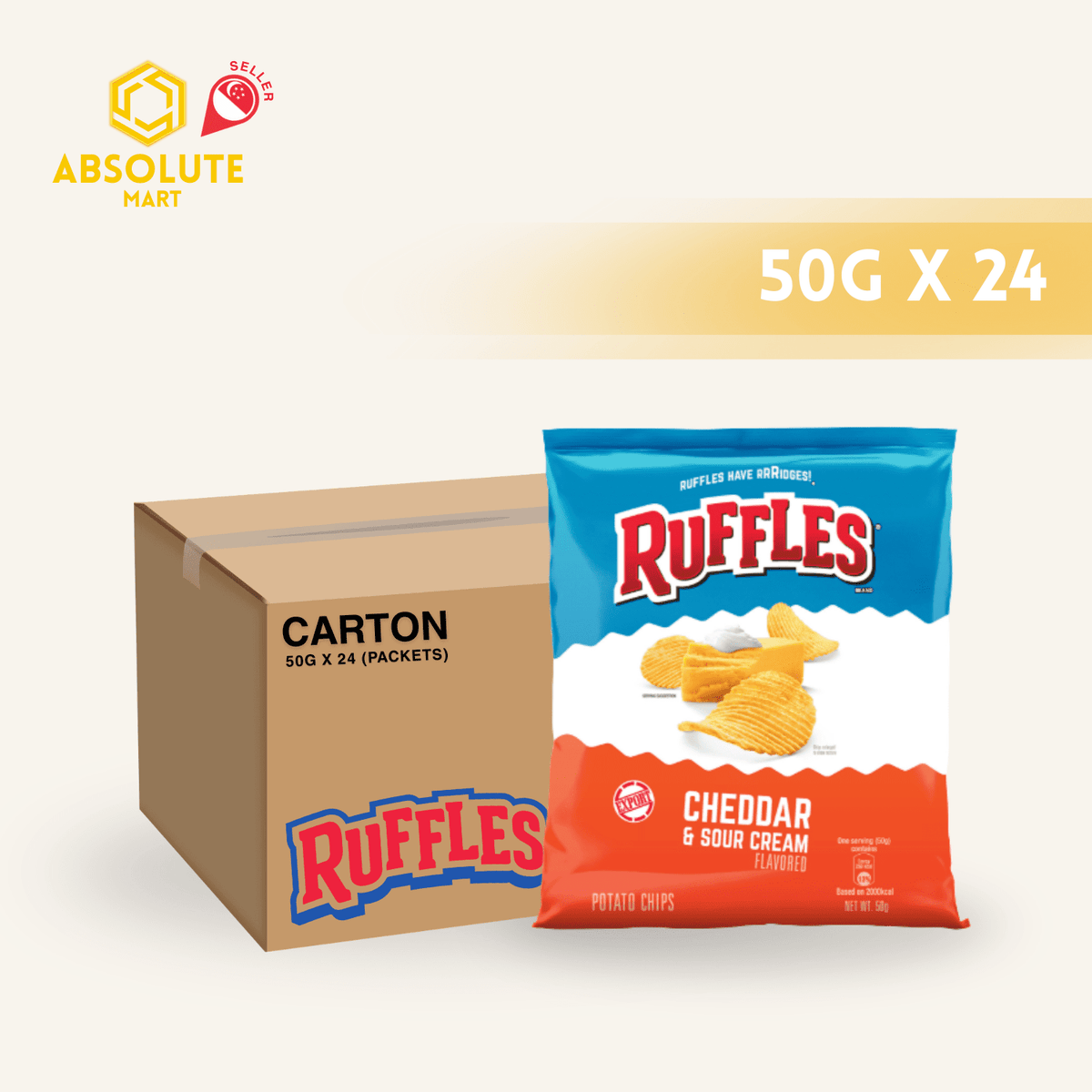 [CARTON] RUFFLES Cheddar & Sour Cream 50G X 24 (PACKETS) - ABSOLUTE MART[CARTON] RUFFLES Cheddar & Sour Cream 50G X 24 (PACKETS)Potato Chips