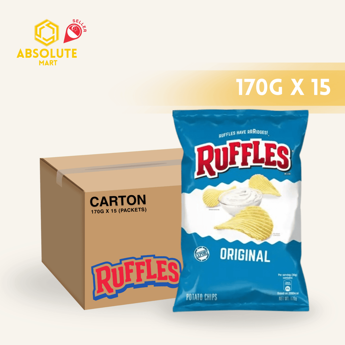 [CARTON] RUFFLES Original 170G X 15 (PACKETS) - ABSOLUTE MART[CARTON] RUFFLES Original 170G X 15 (PACKETS)Potato Chips