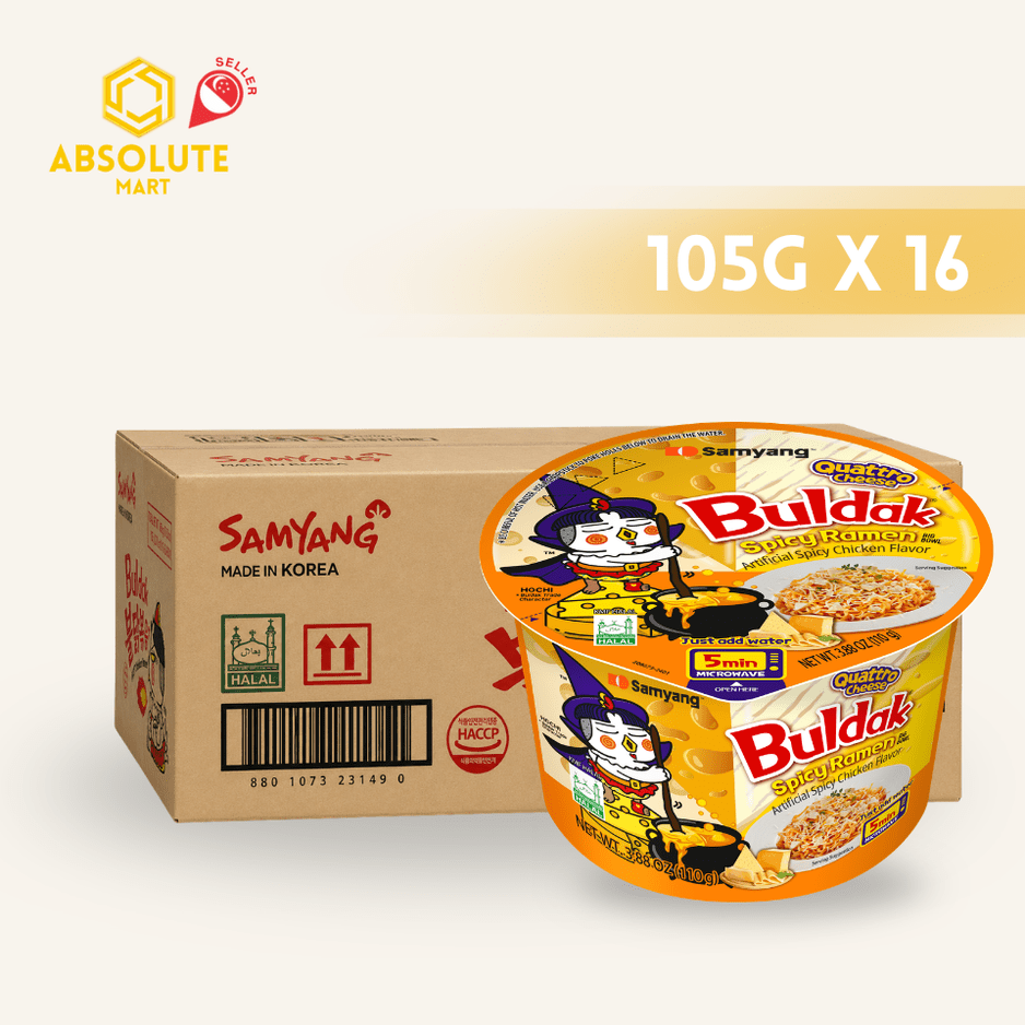 [CARTON] SAMYANG Hot Quattro Cheese Chicken Ramen 105G X 16 (BOWL) - ABSOLUTE MART[CARTON] SAMYANG Hot Quattro Cheese Chicken Ramen 105G X 16 (BOWL)Instant Noodles