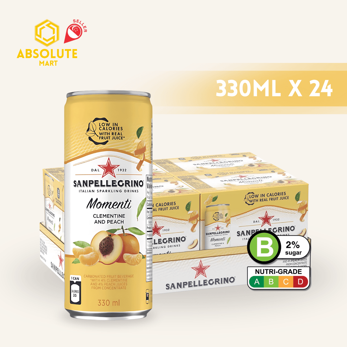 [CARTON] SAN PELLEGRINO MOMENTI CLEMENTINE & PEACH 330ML X 24 (CAN) - ABSOLUTE MART[CARTON] SAN PELLEGRINO MOMENTI CLEMENTINE & PEACH 330ML X 24 (CAN)Fruity Sparkling Drinks