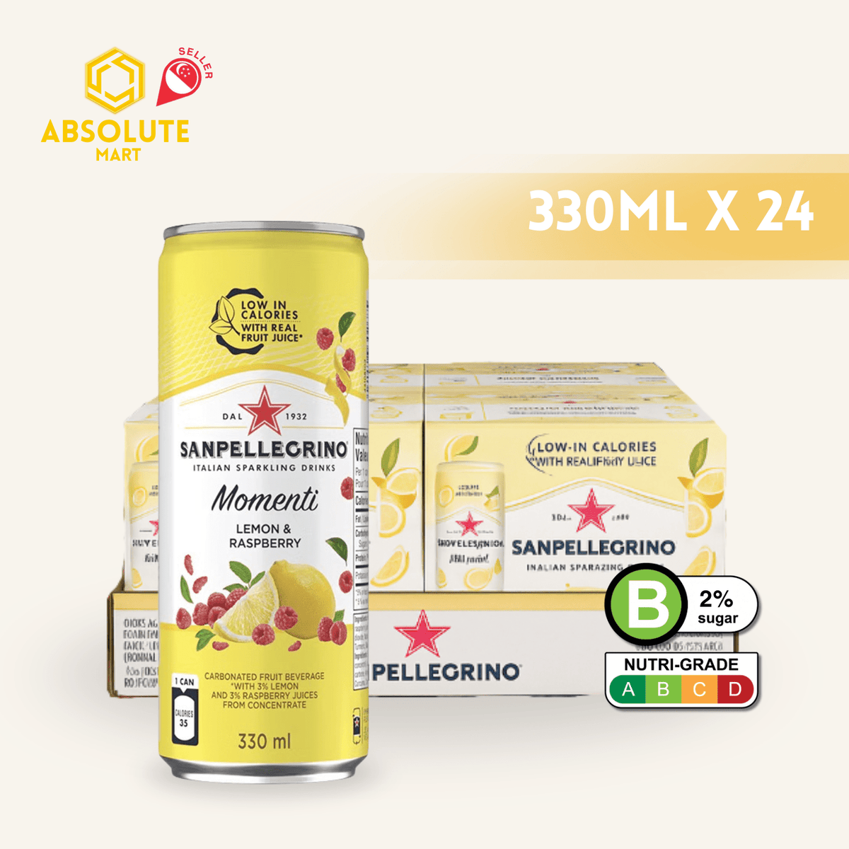 [CARTON] SAN PELLEGRINO MOMENTI LEMON & RASPBERRY 330ML X 24 (CAN) - ABSOLUTE MART[CARTON] SAN PELLEGRINO MOMENTI LEMON & RASPBERRY 330ML X 24 (CAN)Fruity Sparkling Drinks