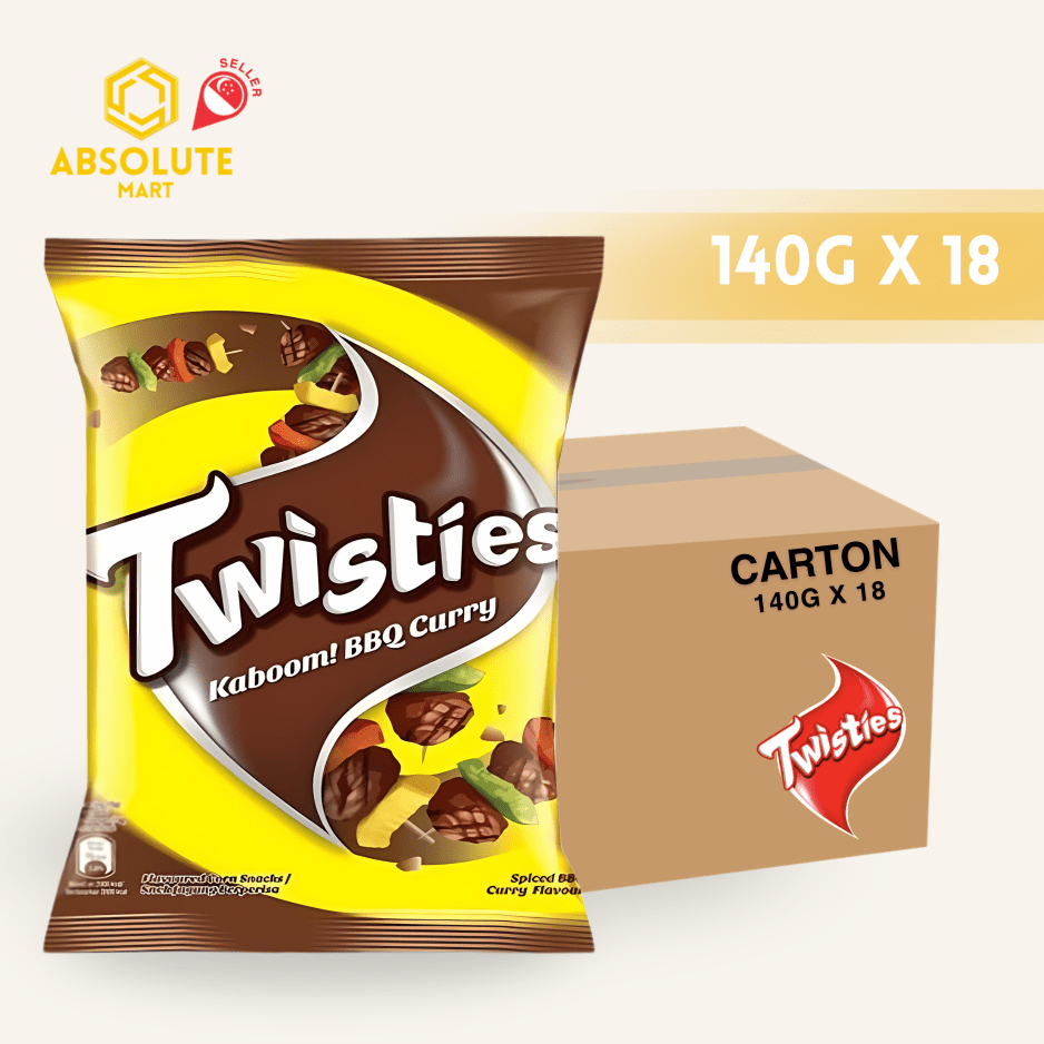[CARTON] TWISTIES BBQ Curry 140G X 18 (PACKETS) - ABSOLUTE MART[CARTON] TWISTIES BBQ Curry 140G X 18 (PACKETS)Corn Chips