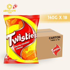 [CARTON] TWISTIES Cheeky Cheddar Cheese 140G X 18 (PACKETS) - ABSOLUTE MART[CARTON] TWISTIES Cheeky Cheddar Cheese 140G X 18 (PACKETS)Corn Chips