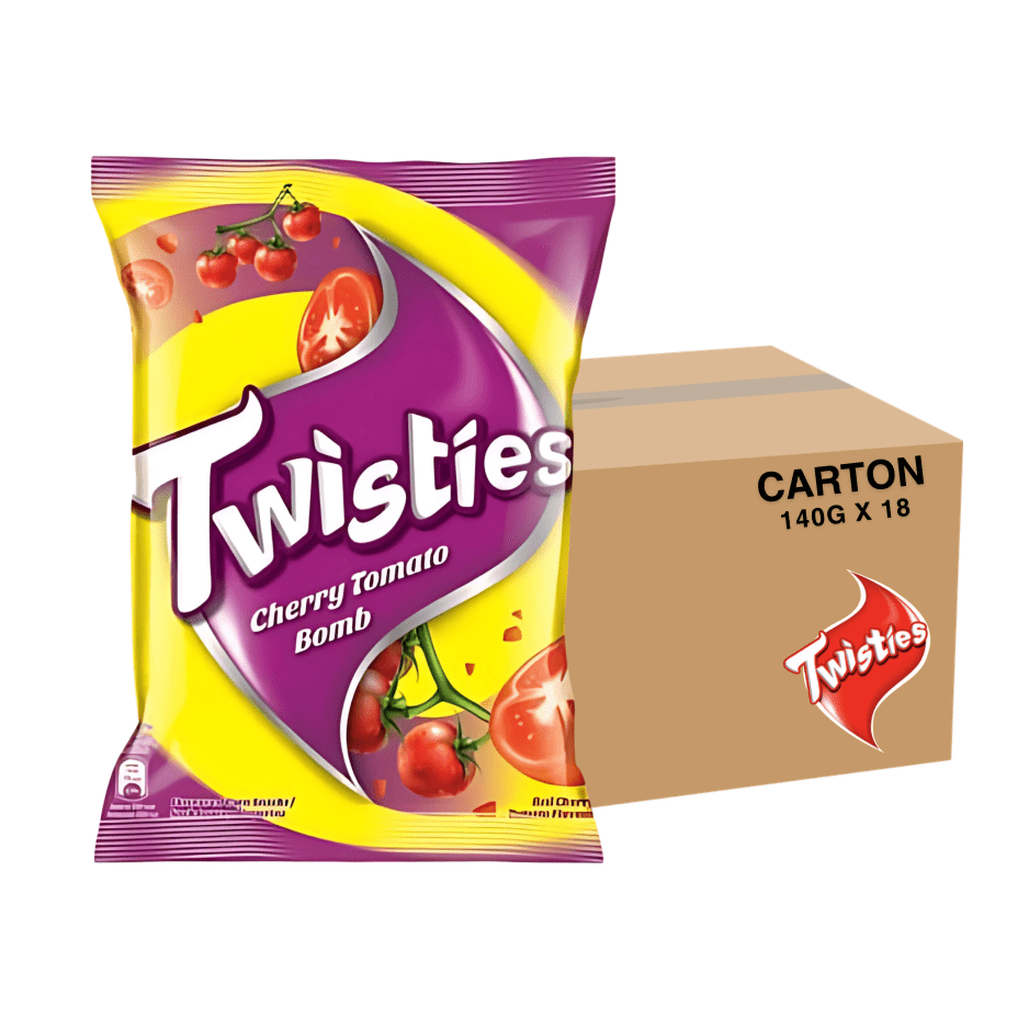 [CARTON] TWISTIES Cherry Tomato 140G X 18 (PACKETS) - ABSOLUTE MART[CARTON] TWISTIES Cherry Tomato 140G X 18 (PACKETS)Corn Chips