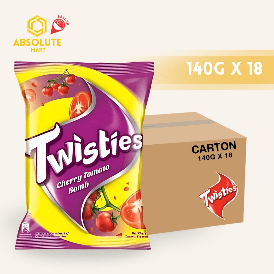 [CARTON] TWISTIES Cherry Tomato 140G X 18 (PACKETS) - ABSOLUTE MART[CARTON] TWISTIES Cherry Tomato 140G X 18 (PACKETS)Corn Chips