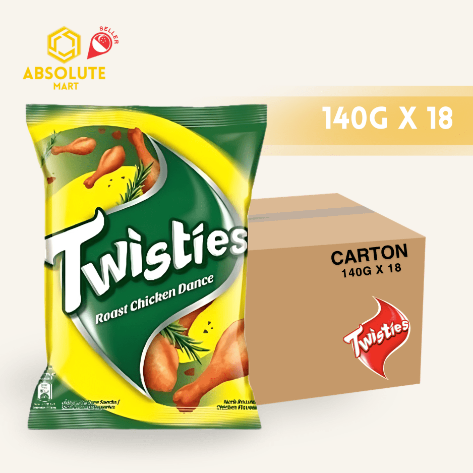 [CARTON] TWISTIES Roasted Chicken Dance 140G X 18 (PACKETS) - ABSOLUTE MART[CARTON] TWISTIES Roasted Chicken Dance 140G X 18 (PACKETS)Corn Chips